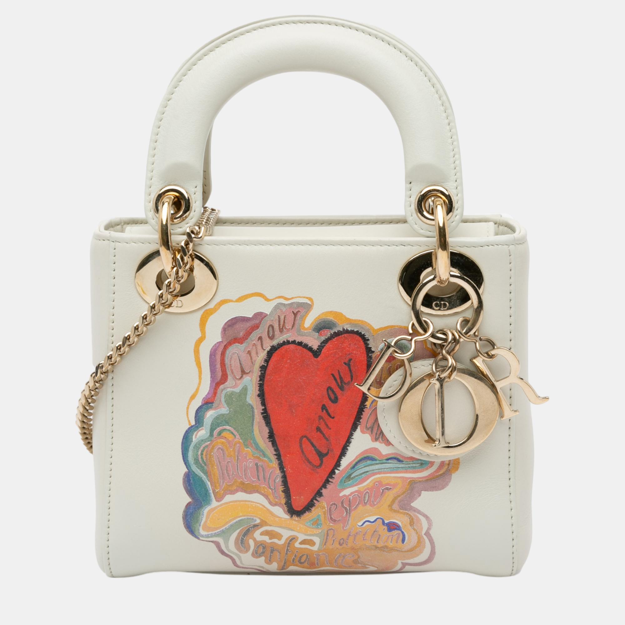 

Dior White Niki De Saint Phalle Mini Calfskin Dioramour Lady Dior