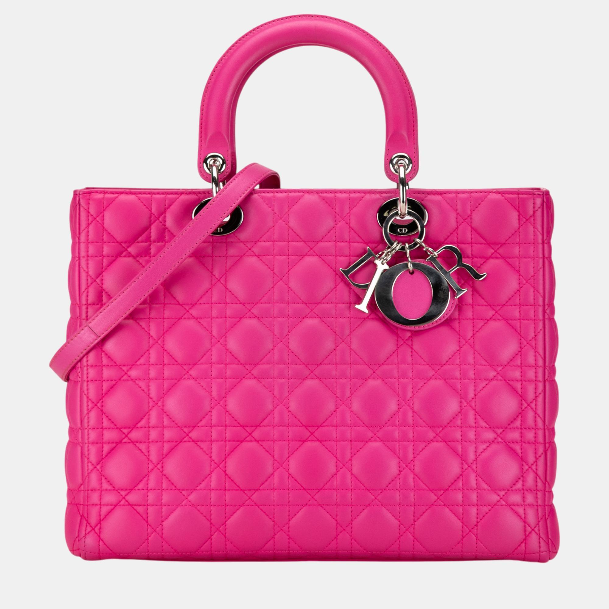 

Dior Pink Large Lambskin Cannage Lady Dior