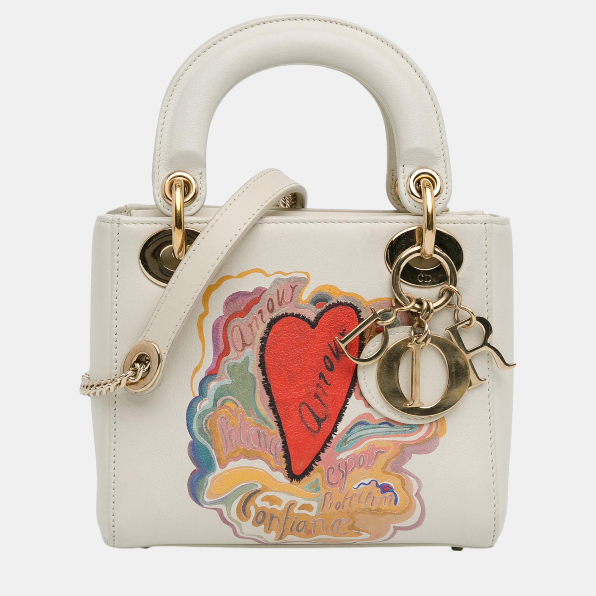 

Dior White Niki De Saint Phalle Mini Calfskin Dioramour Lady Dior