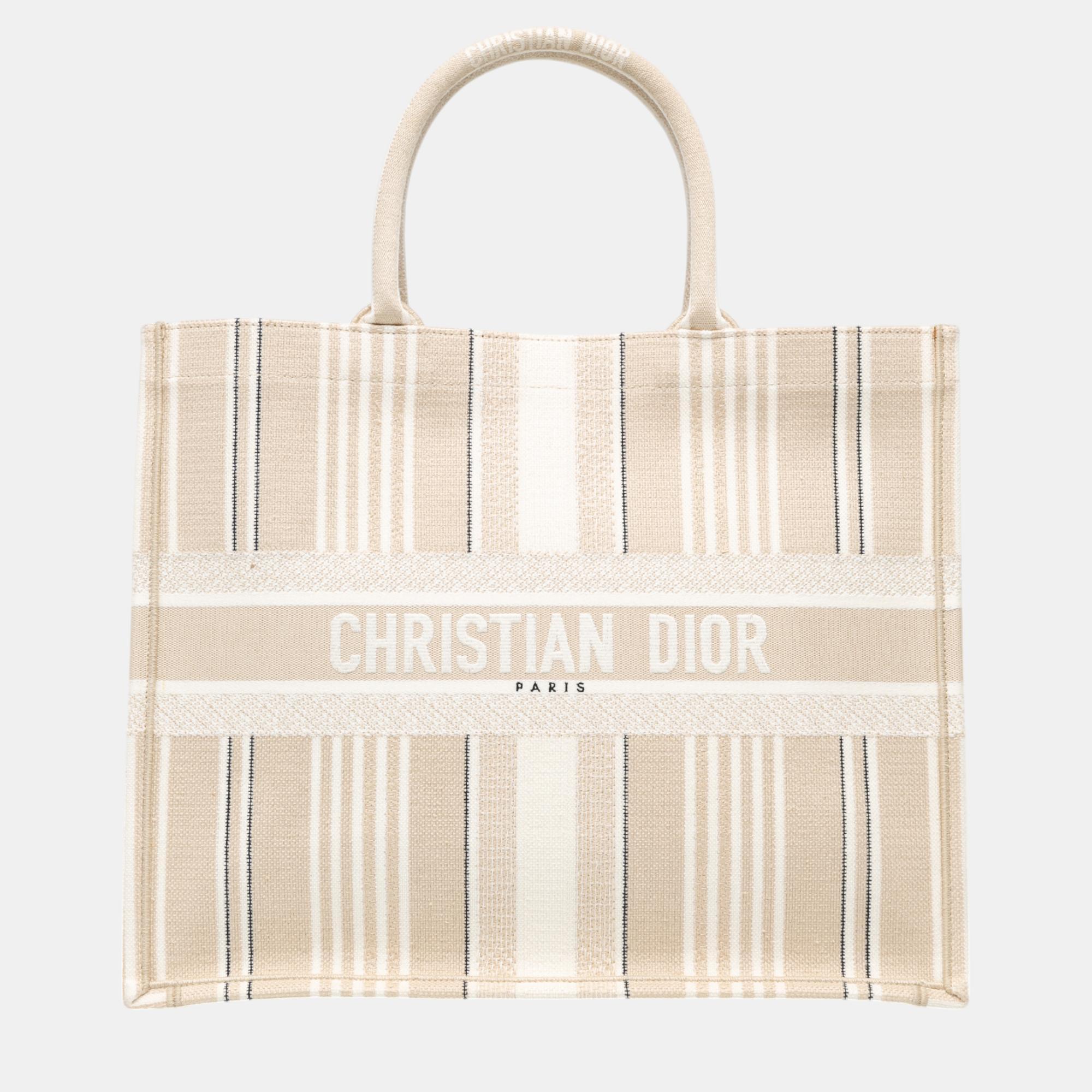 

Dior Beige/Brown Large Stripes Book Tote