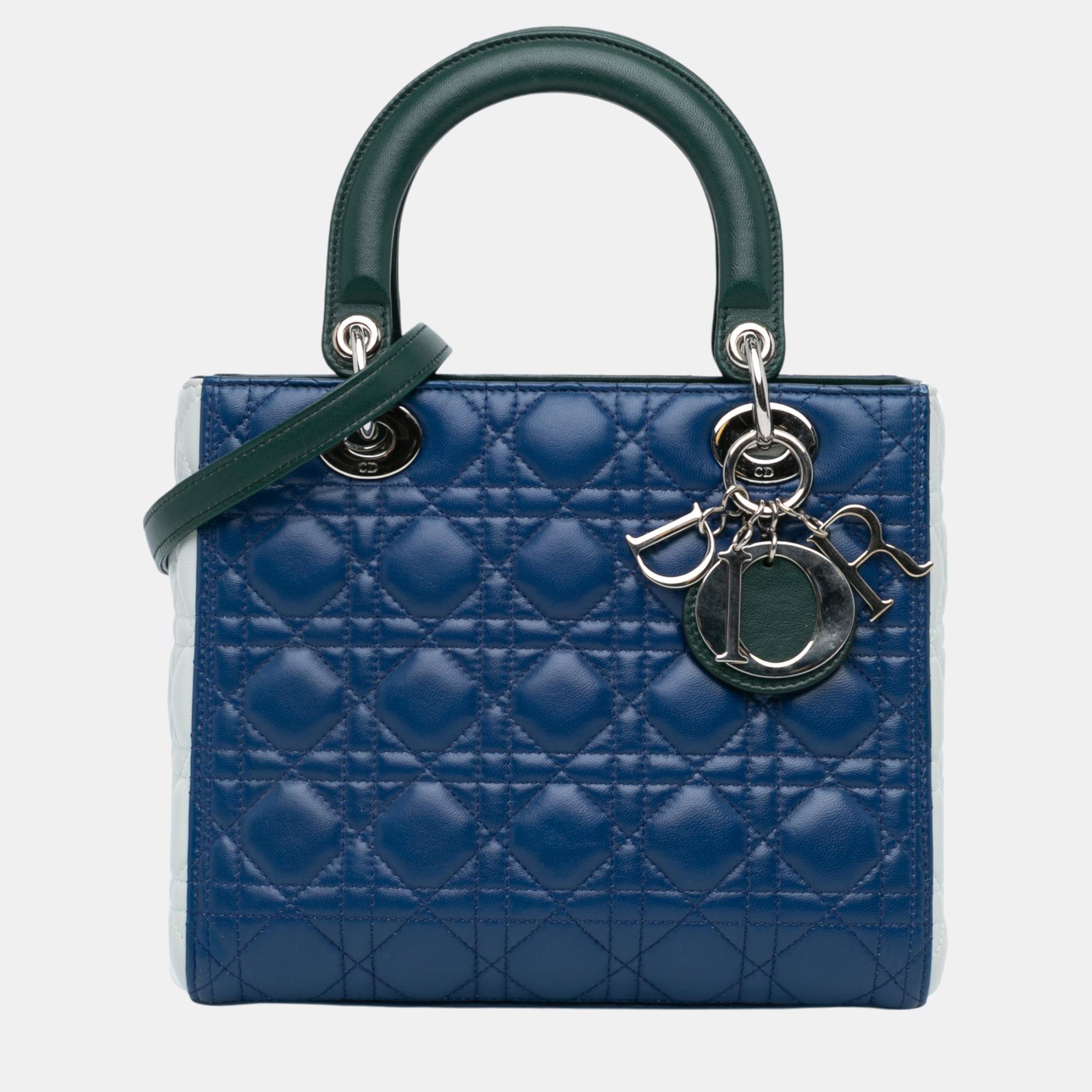 

Dior Blue Medium Tricolor Lambskin Cannage Lady Dior