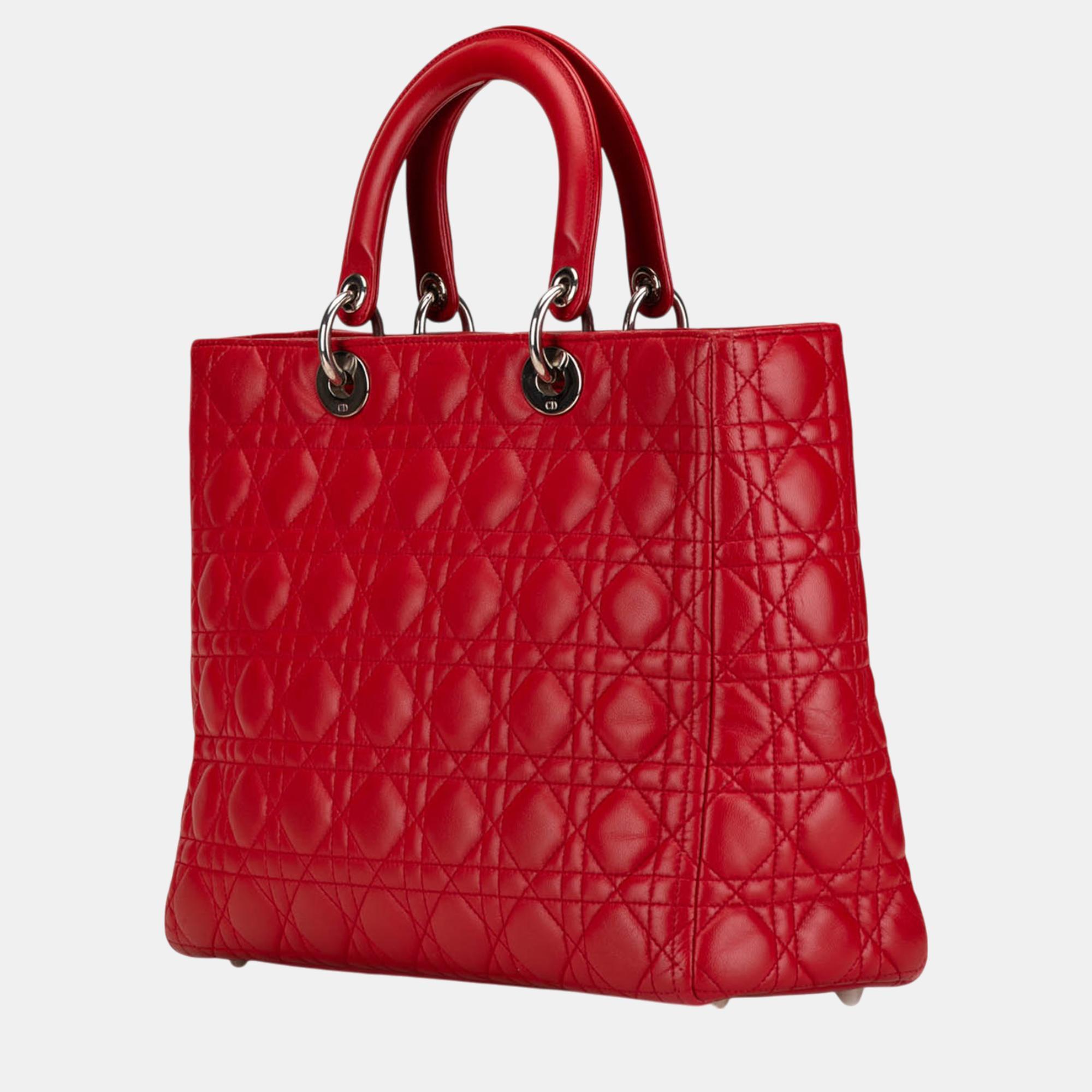 Dior Red Large Lambskin Cannage Lady Dior 