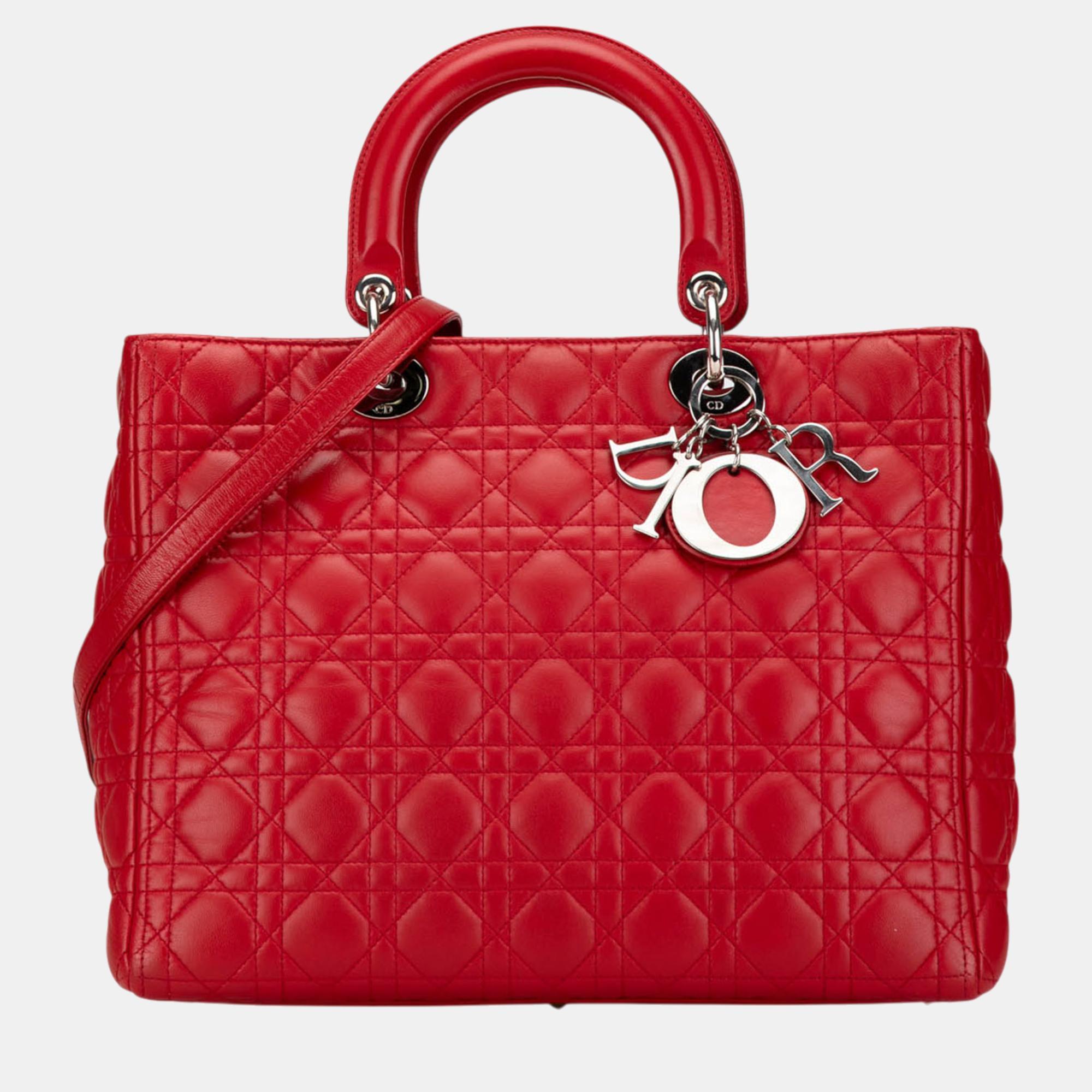 

Dior Red Large Lambskin Cannage Lady Dior