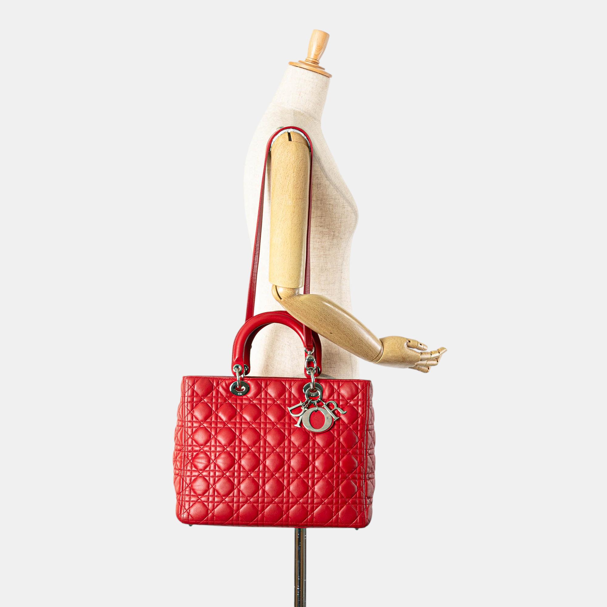 Dior Red Large Lambskin Cannage Lady Dior 