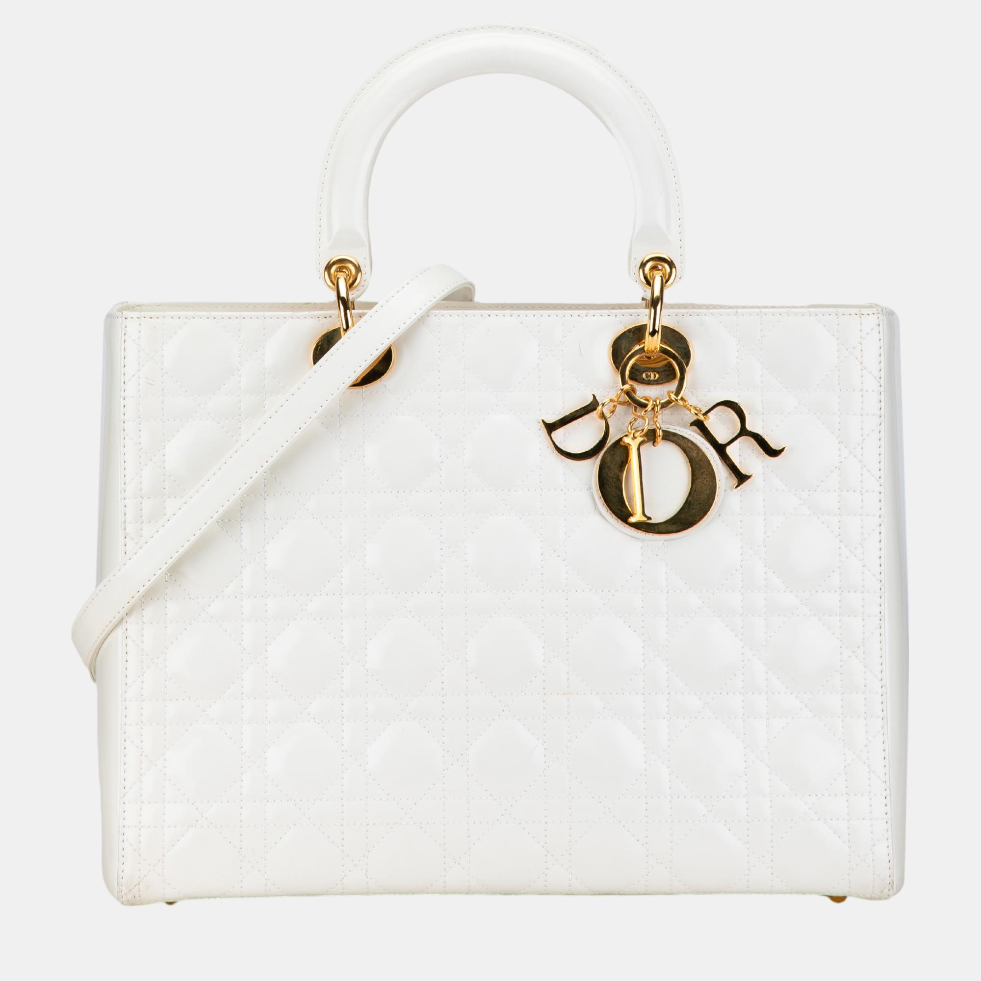 

Dior White Large Lambskin Cannage Lady Dior