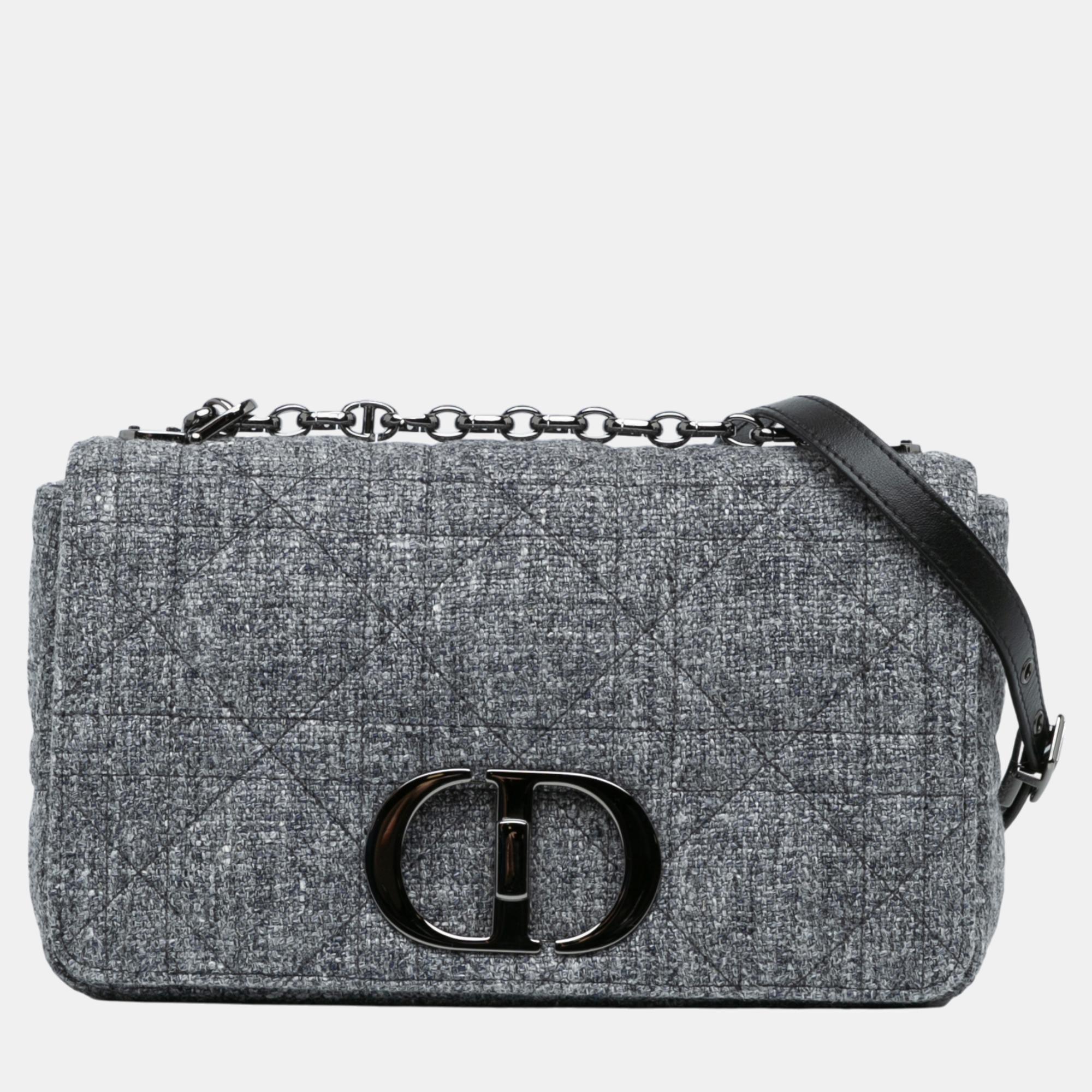 

Dior Grey Medium Tweed Macrocannage Caro Bag