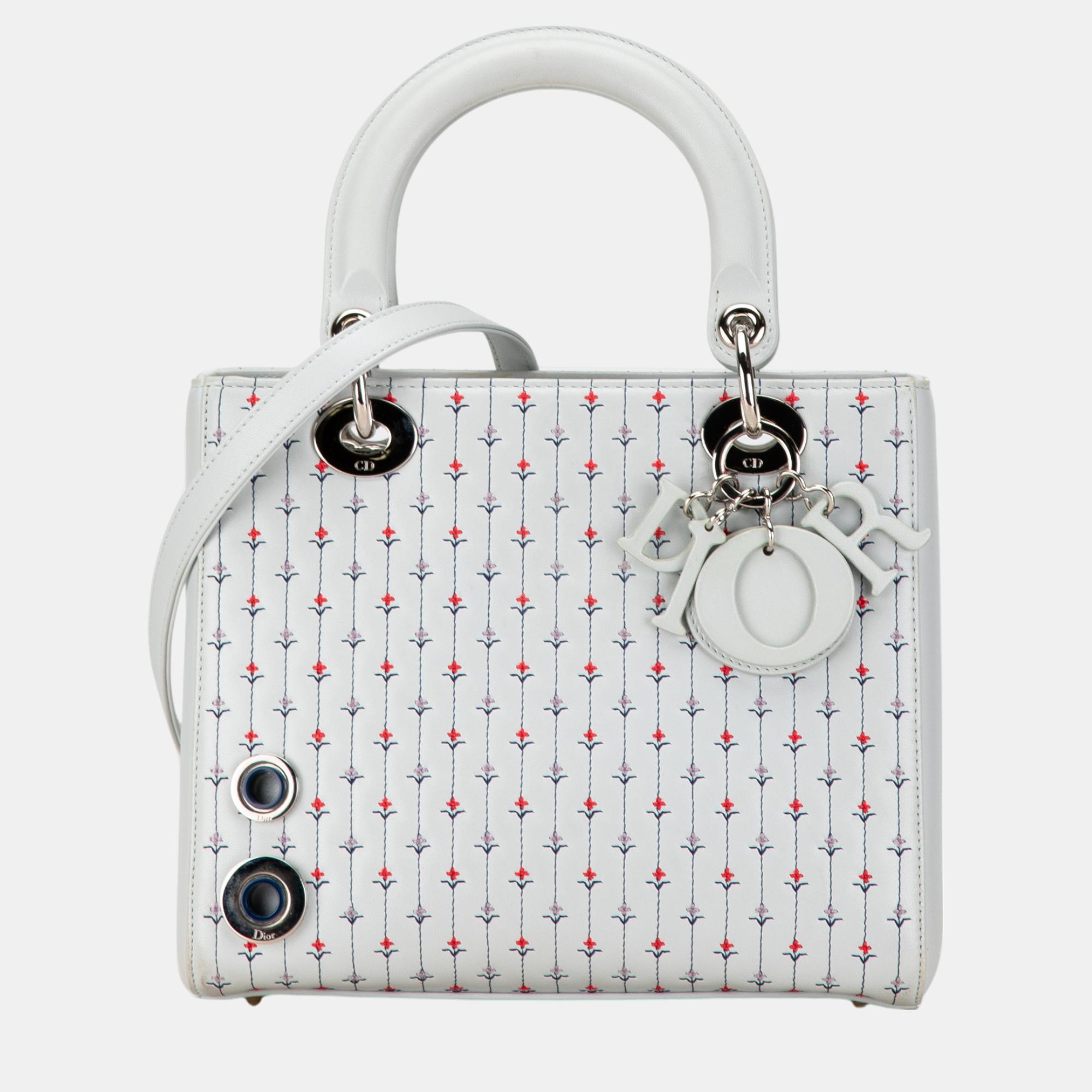 

Dior Blue Medium Calfskin Embroidered Flower Lady Dior