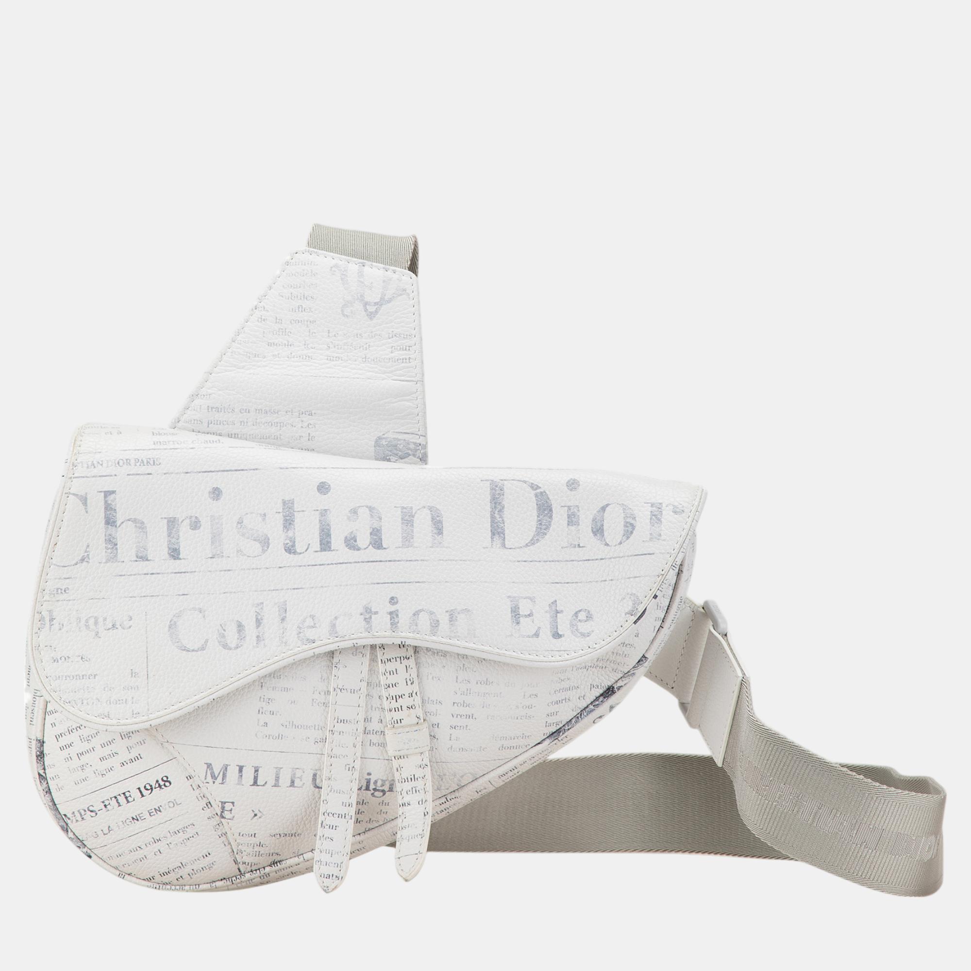 

Dior White Daniel Arsham Newspaper Print Saddle Bag