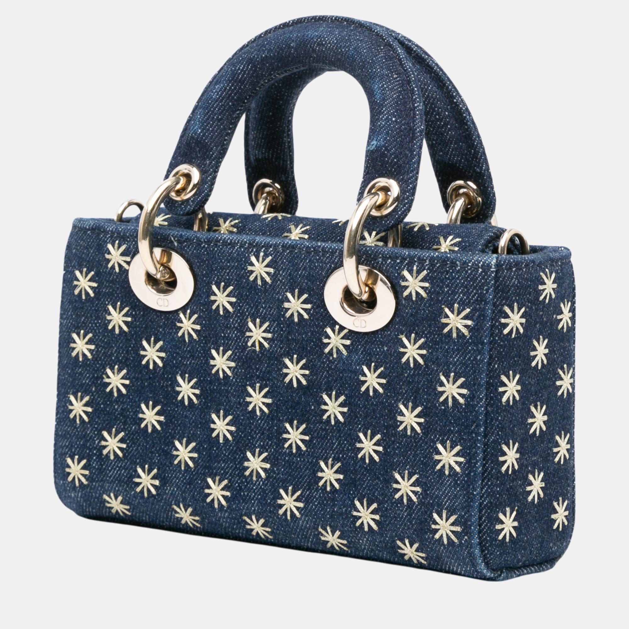 Dior Blue Small Denim Embroidered Star Lady D Joy 