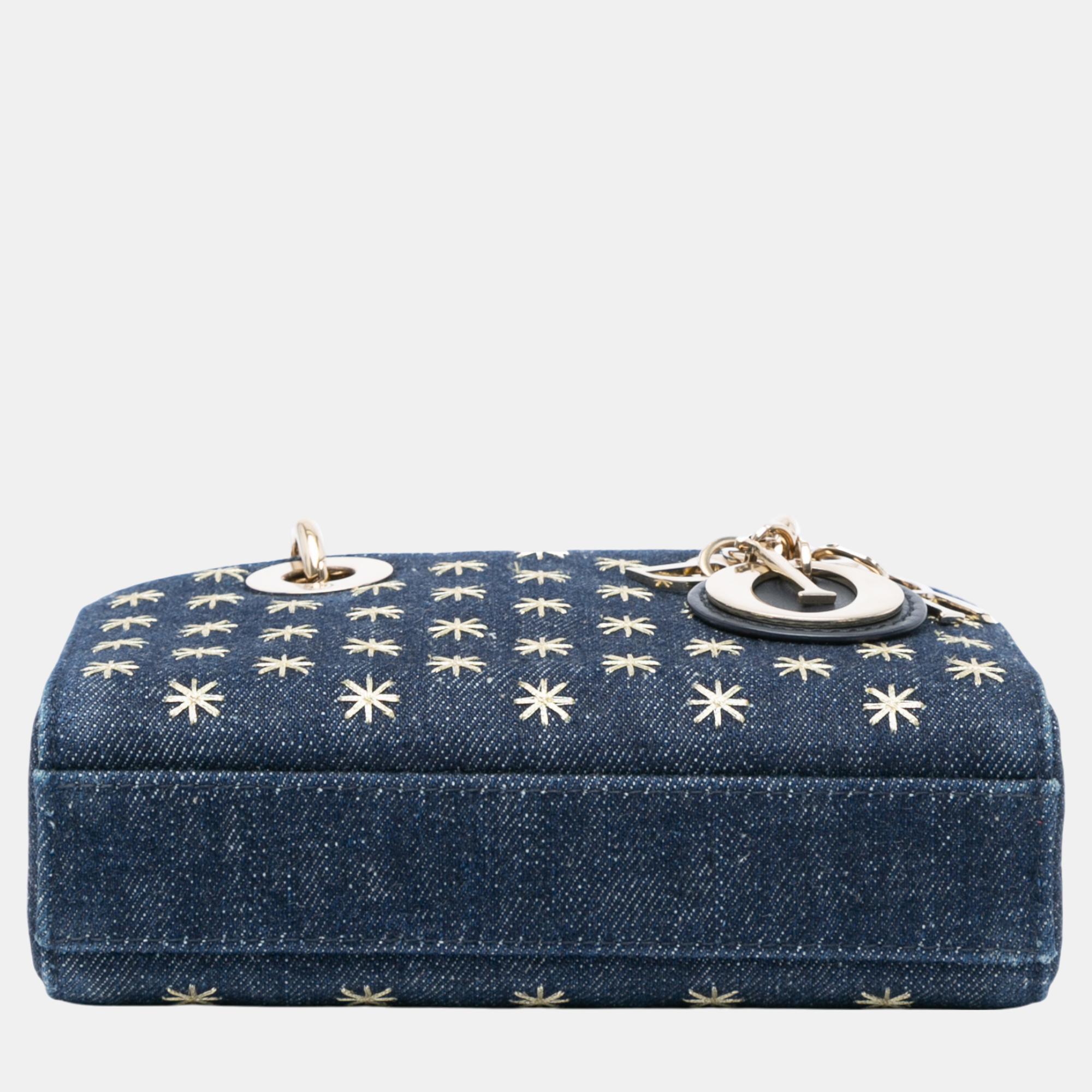 Dior Blue Small Denim Embroidered Star Lady D Joy 