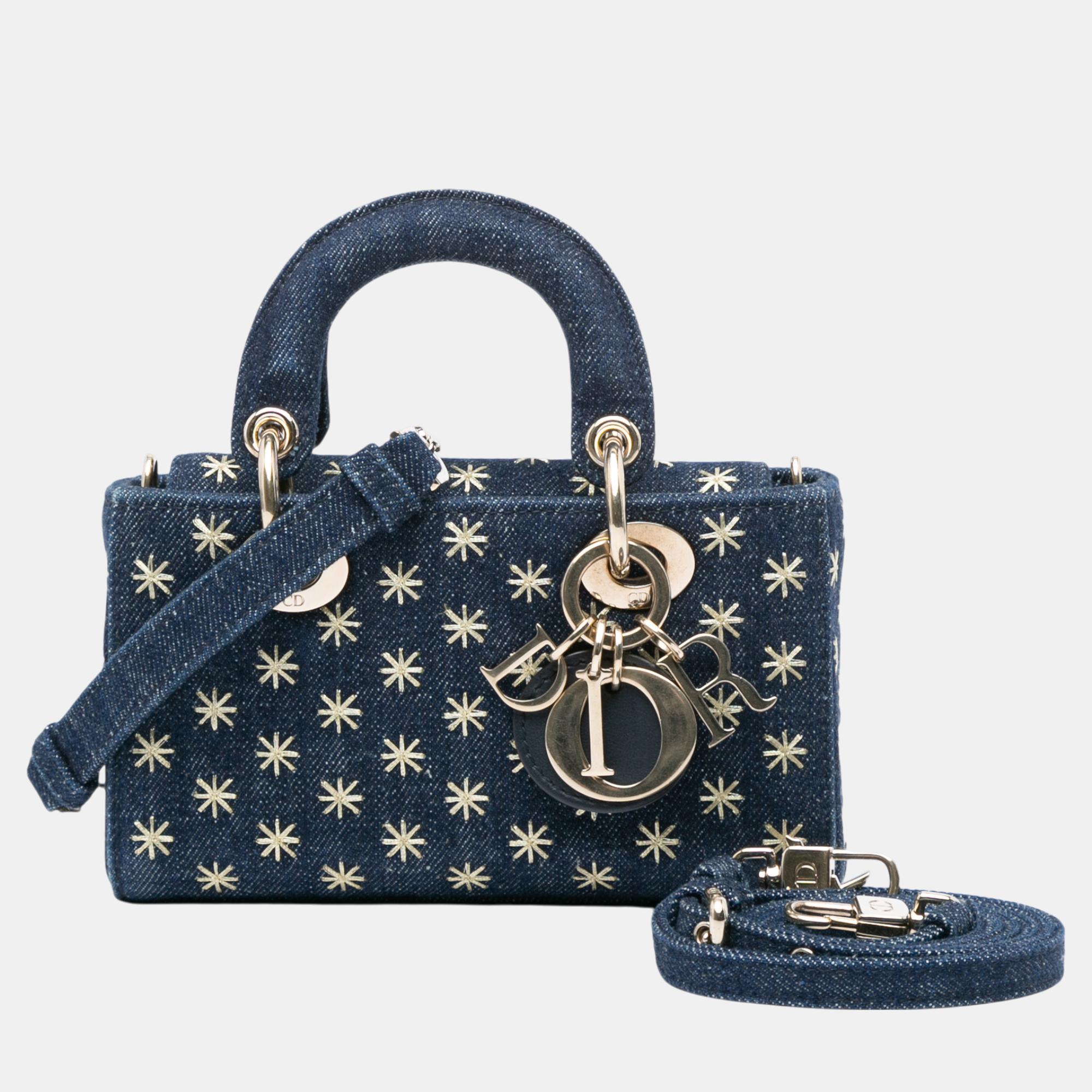 Dior Blue Small Denim Embroidered Star Lady D Joy 