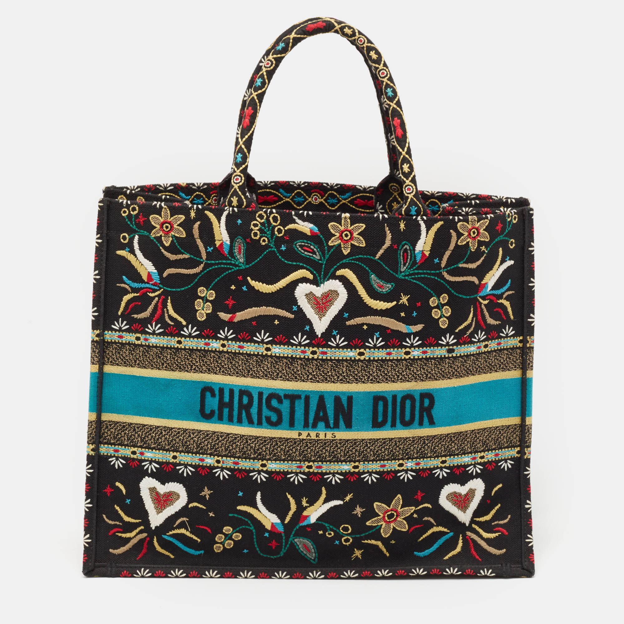 

Dior Multicolor Embroidered Canvas Large Flowers Heart Book Tote