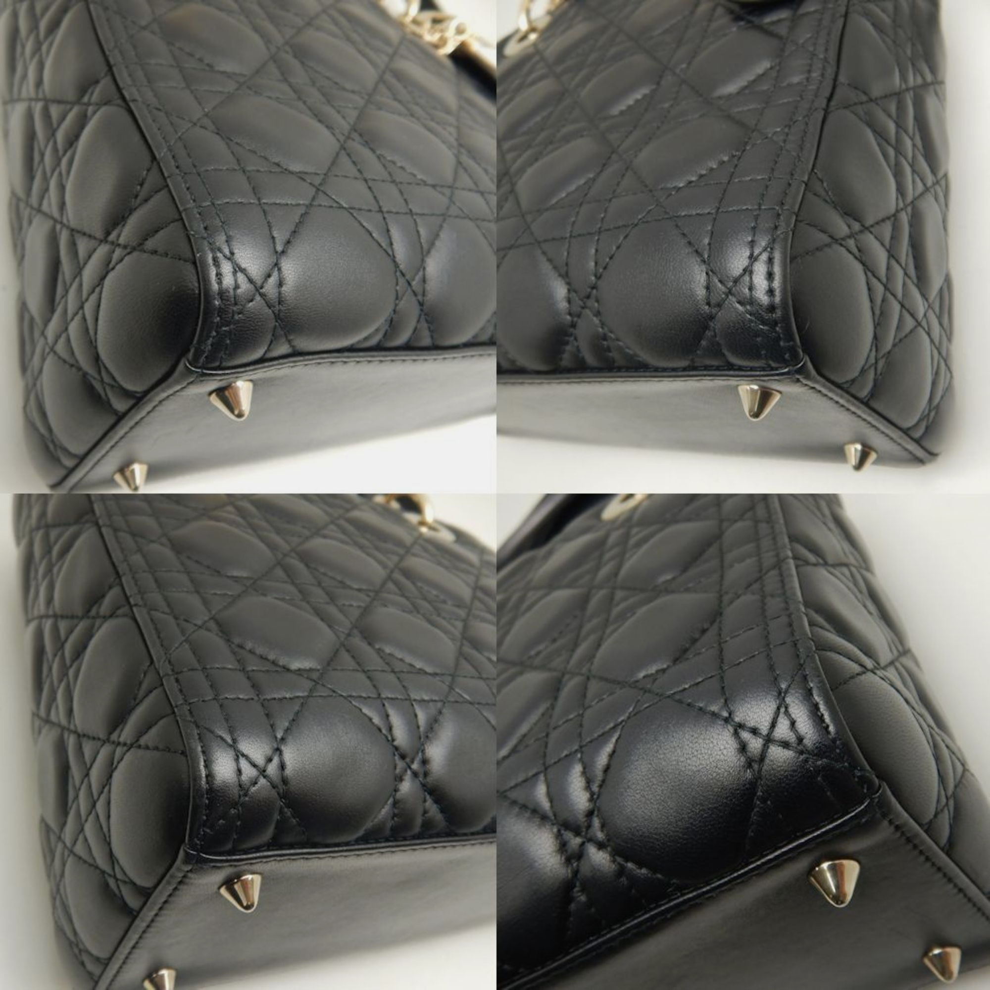 Dior Black Lambskin Leather Medium Lady Dior Tote Bag 