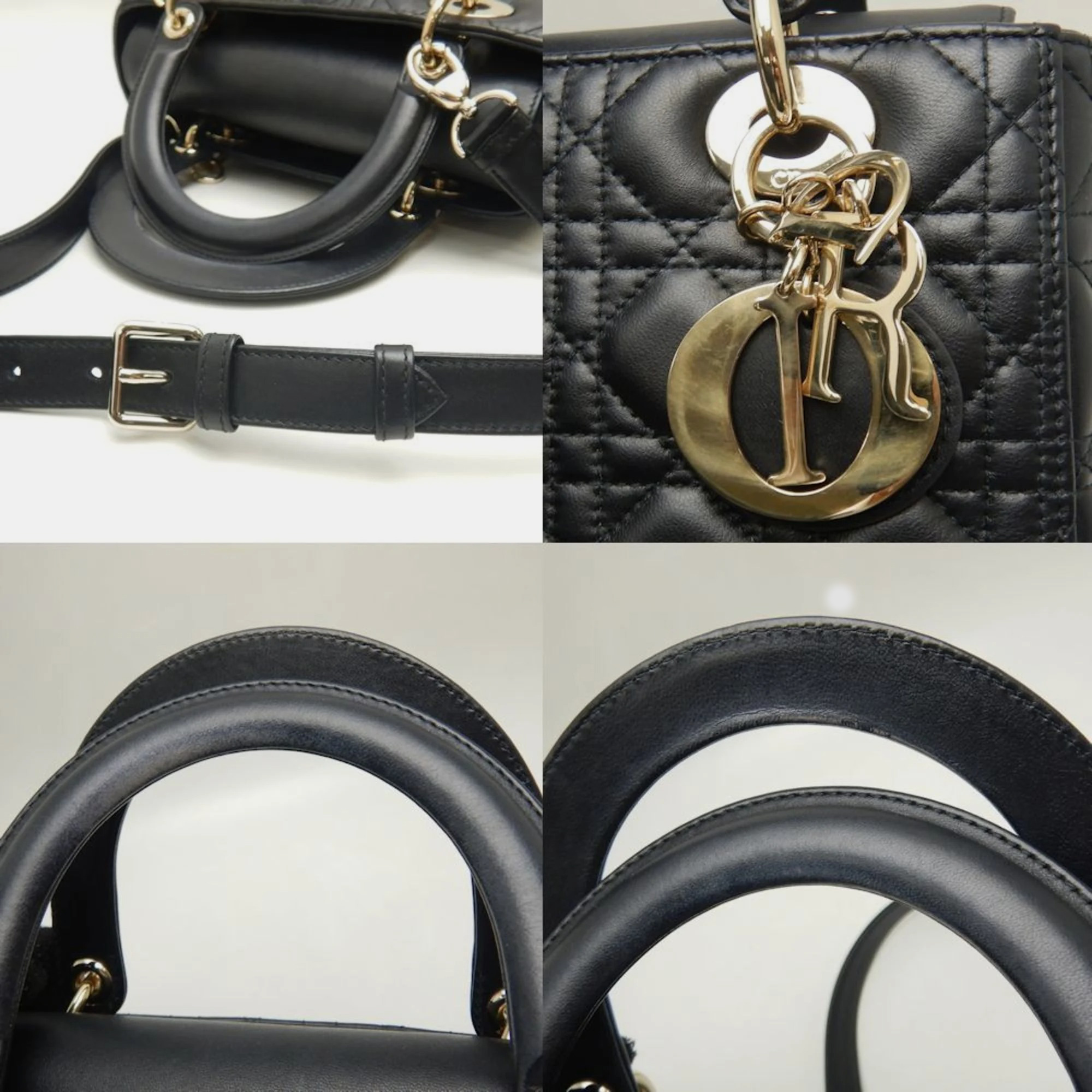 Dior Black Lambskin Leather Medium Lady Dior Tote Bag 