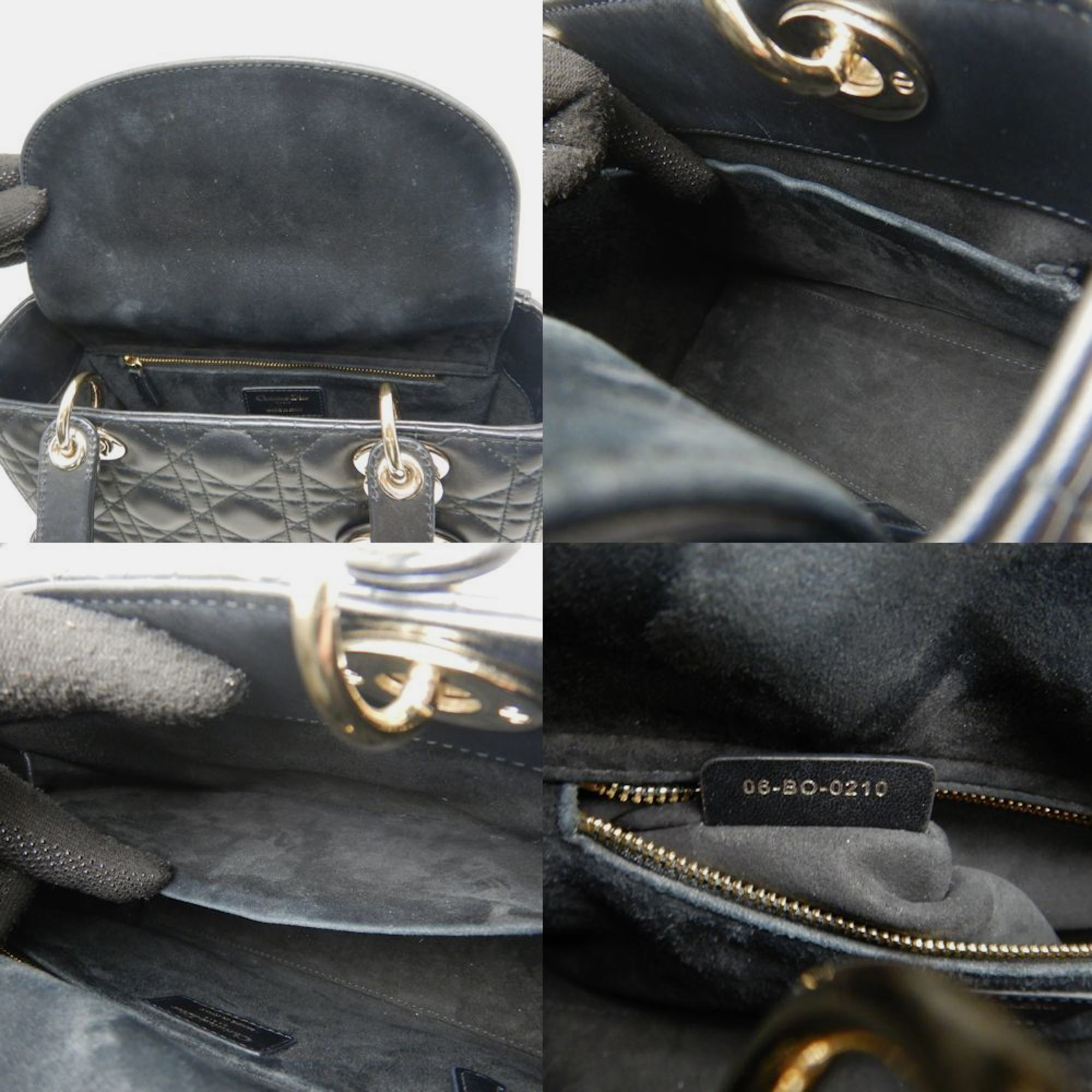 Dior Black Lambskin Leather Medium Lady Dior Tote Bag 