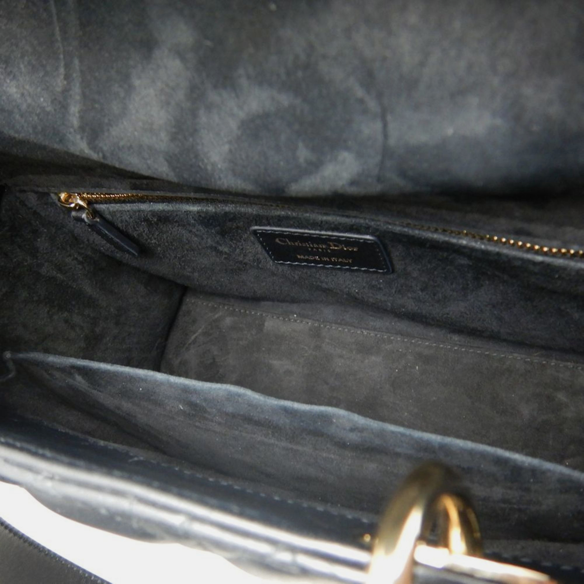 Dior Black Lambskin Leather Medium Lady Dior Tote Bag 