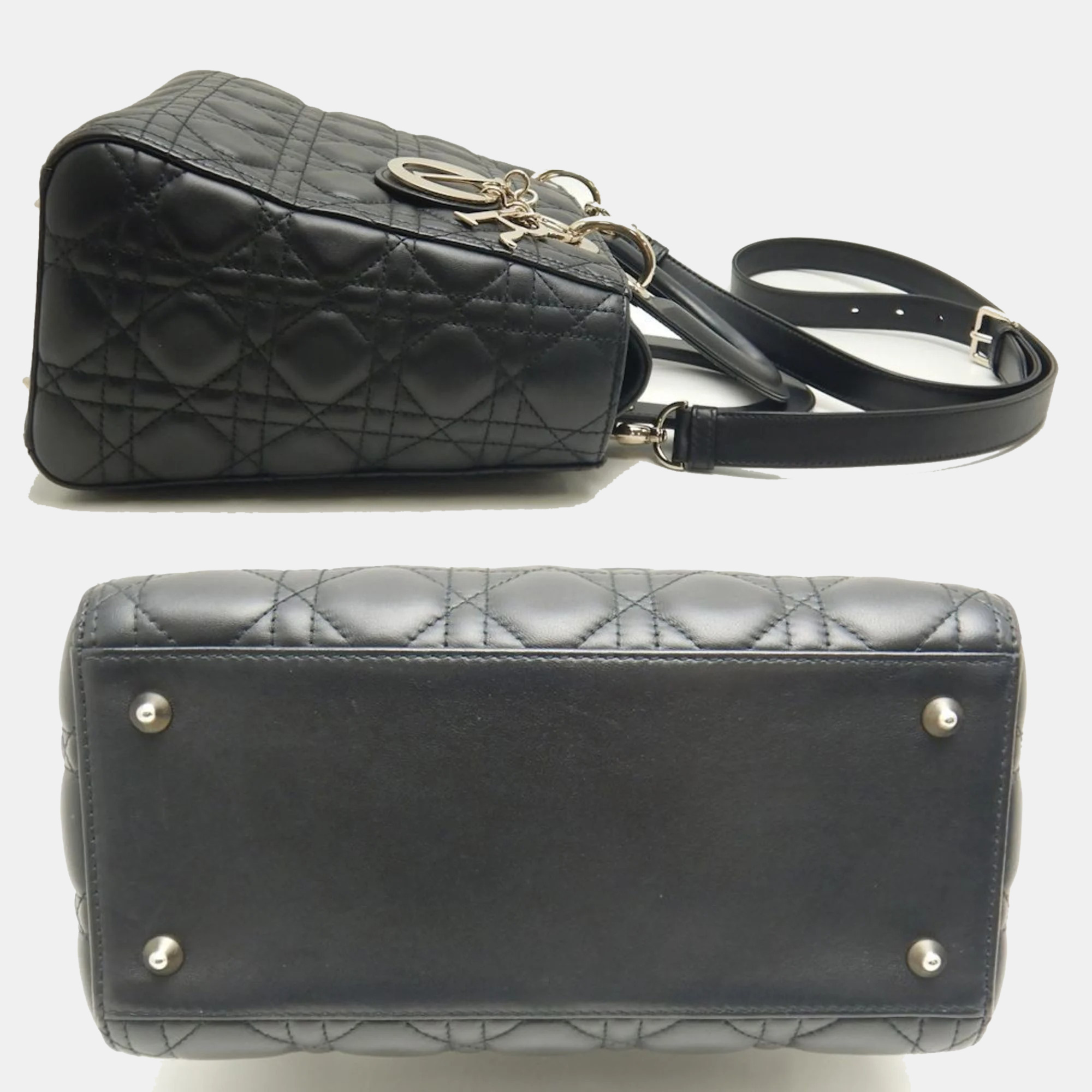 Dior Black Lambskin Leather Medium Lady Dior Tote Bag 