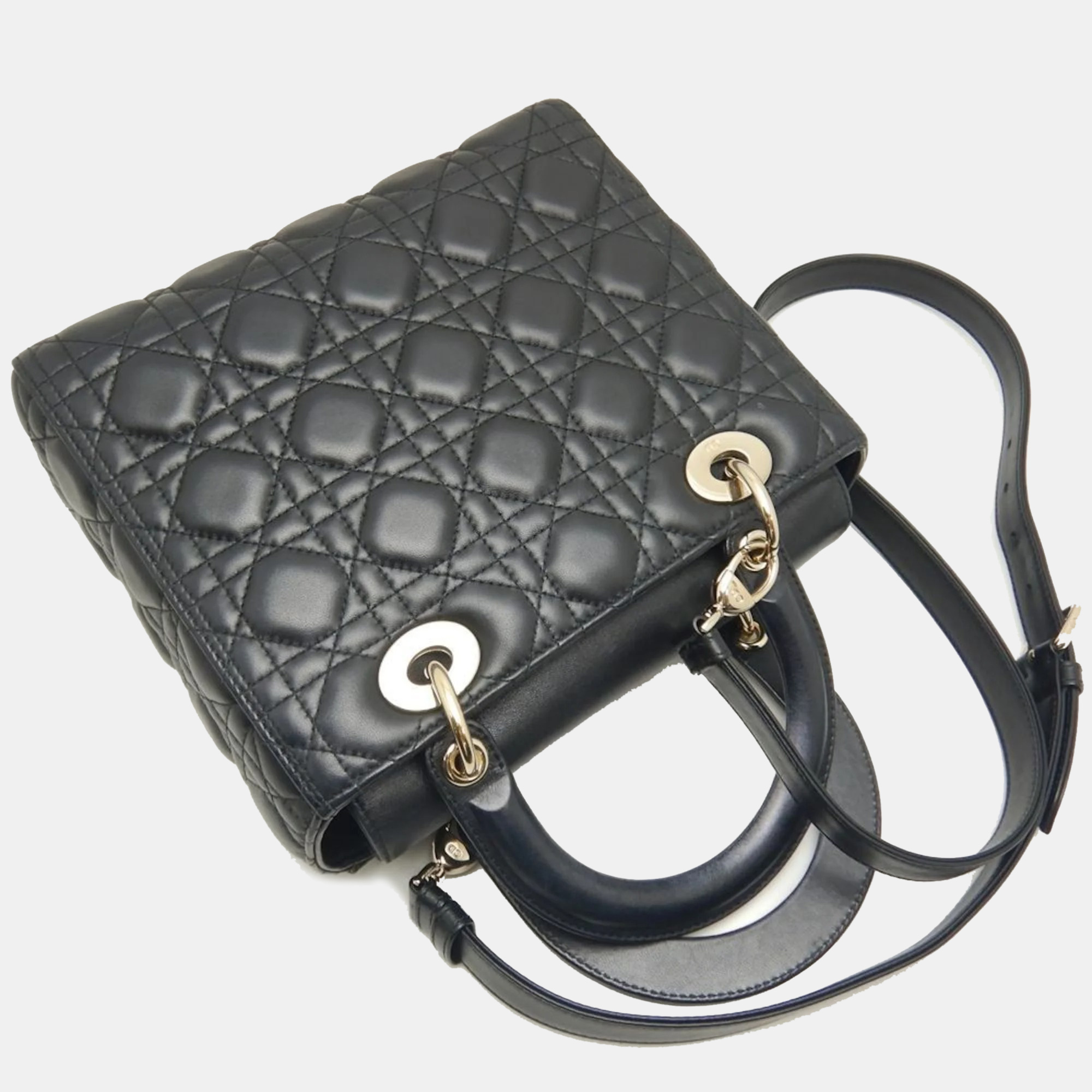 Dior Black Lambskin Leather Medium Lady Dior Tote Bag 