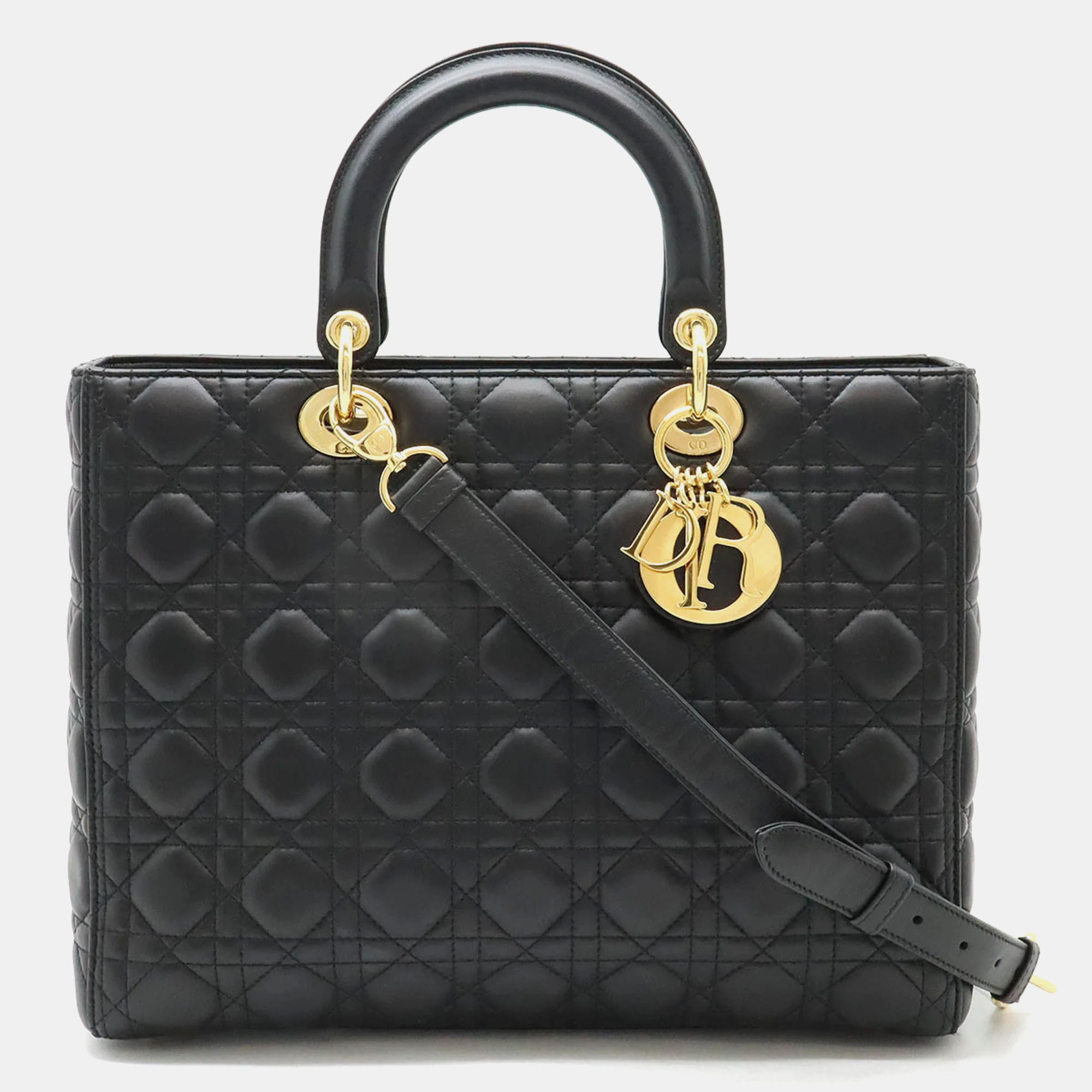 

Christian Dior Black Leather Lady Dior Large Cannage Bag