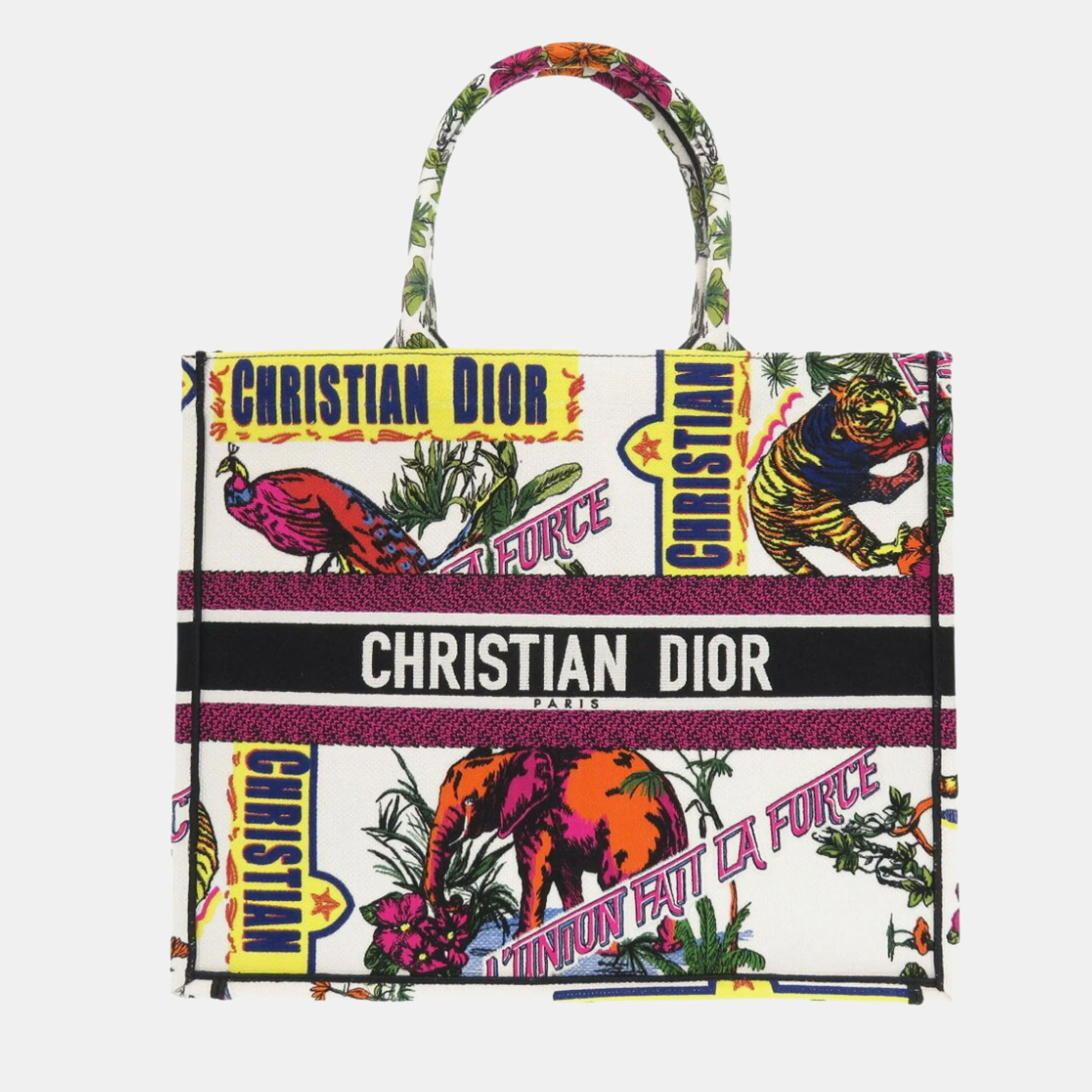 Christian Dior White Canvas Book Large Tote Bag 