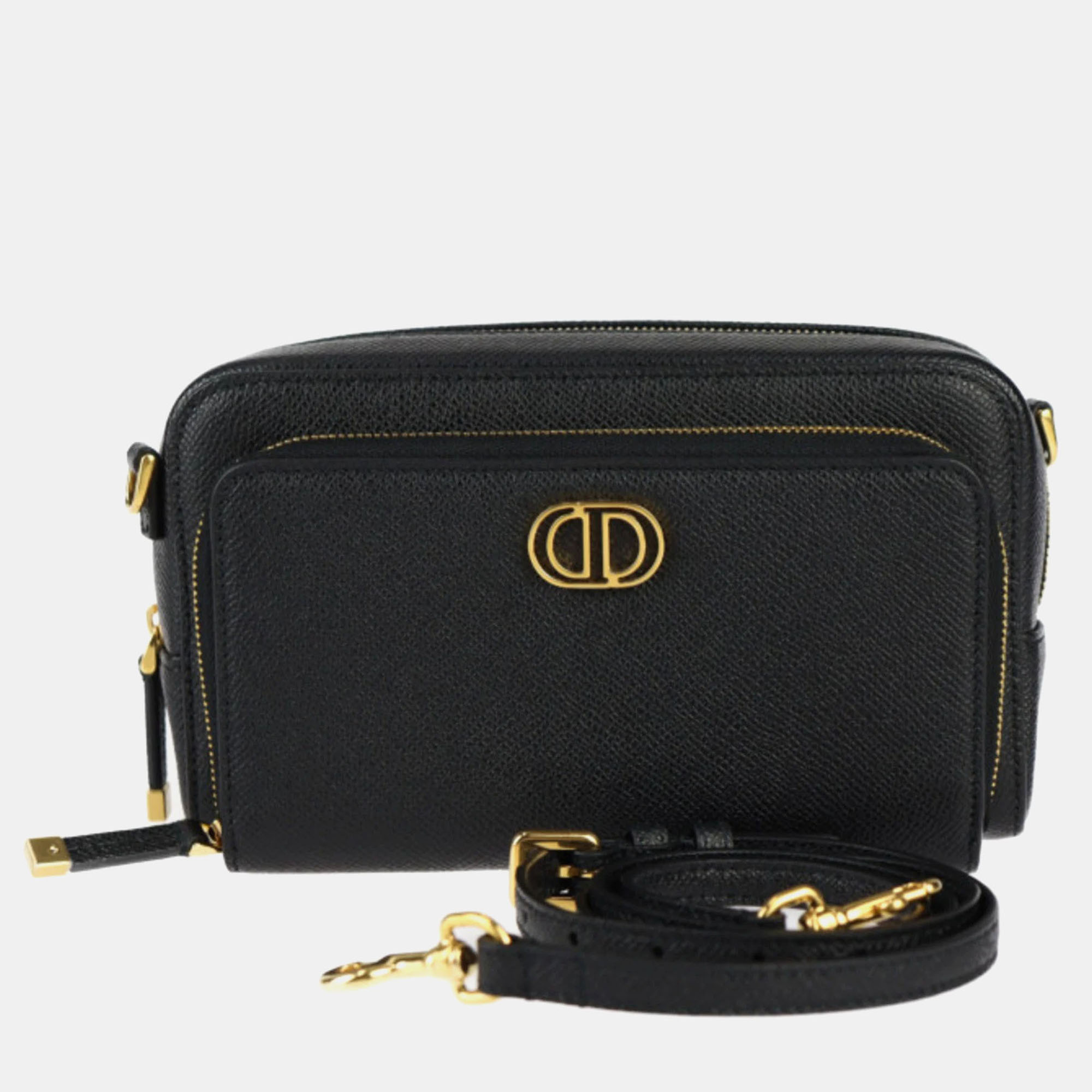 

Christian Dior Black Leather Caro Double Pouch Shoulder Bag