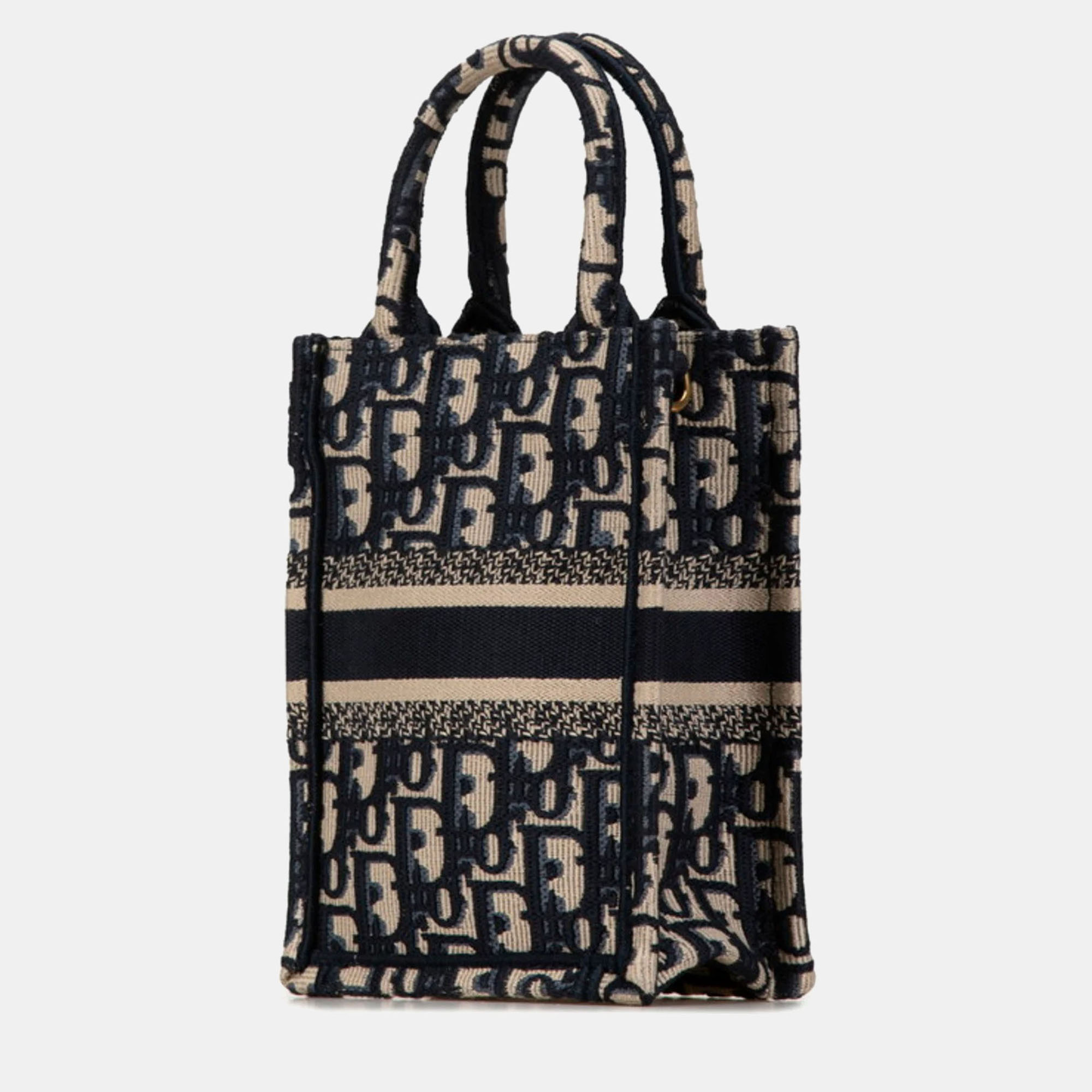 Christian Dior Navy Canvas Oplique Vertical Book Tote Bag 