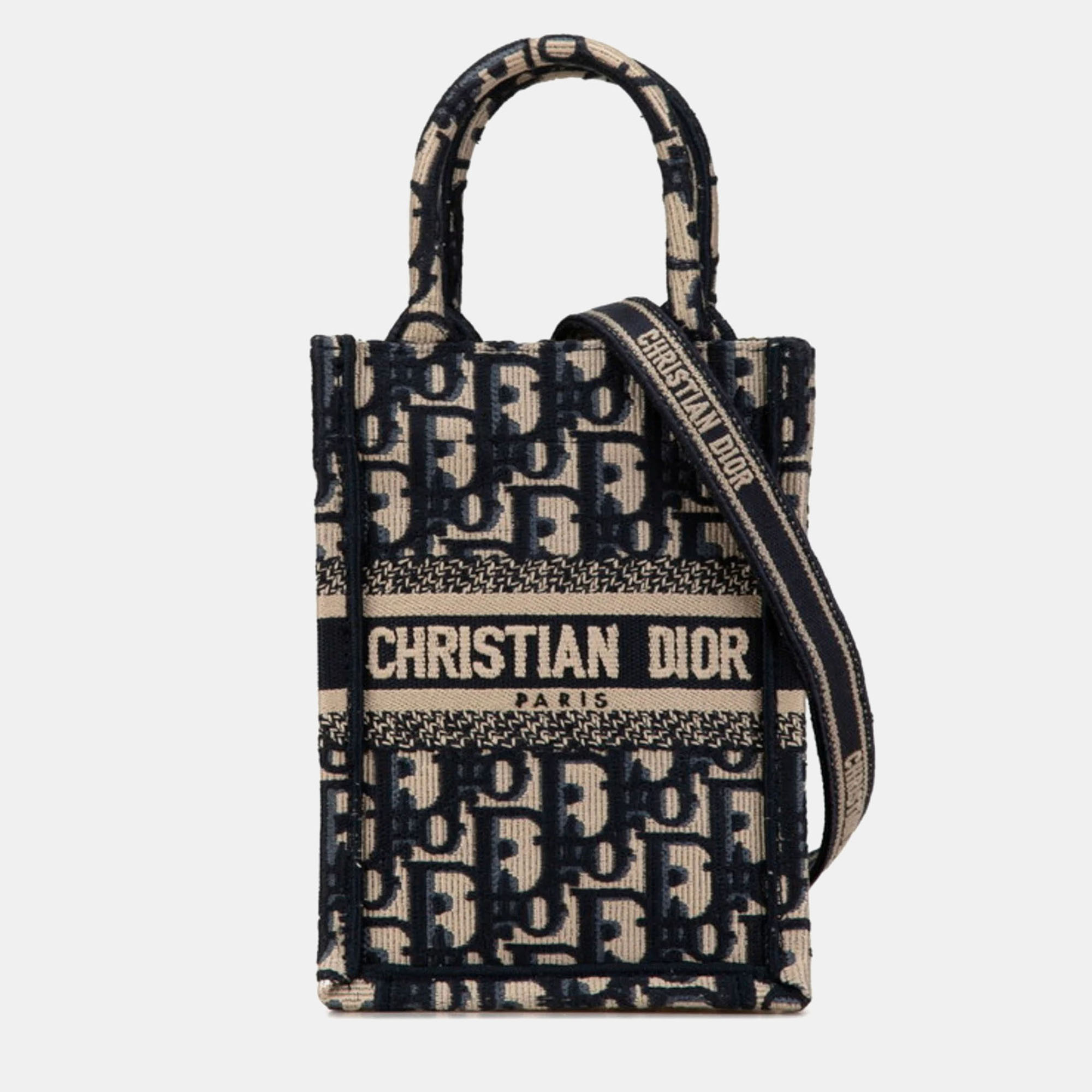 

Christian Dior Navy Canvas Oplique Vertical Book Tote Bag, Navy blue