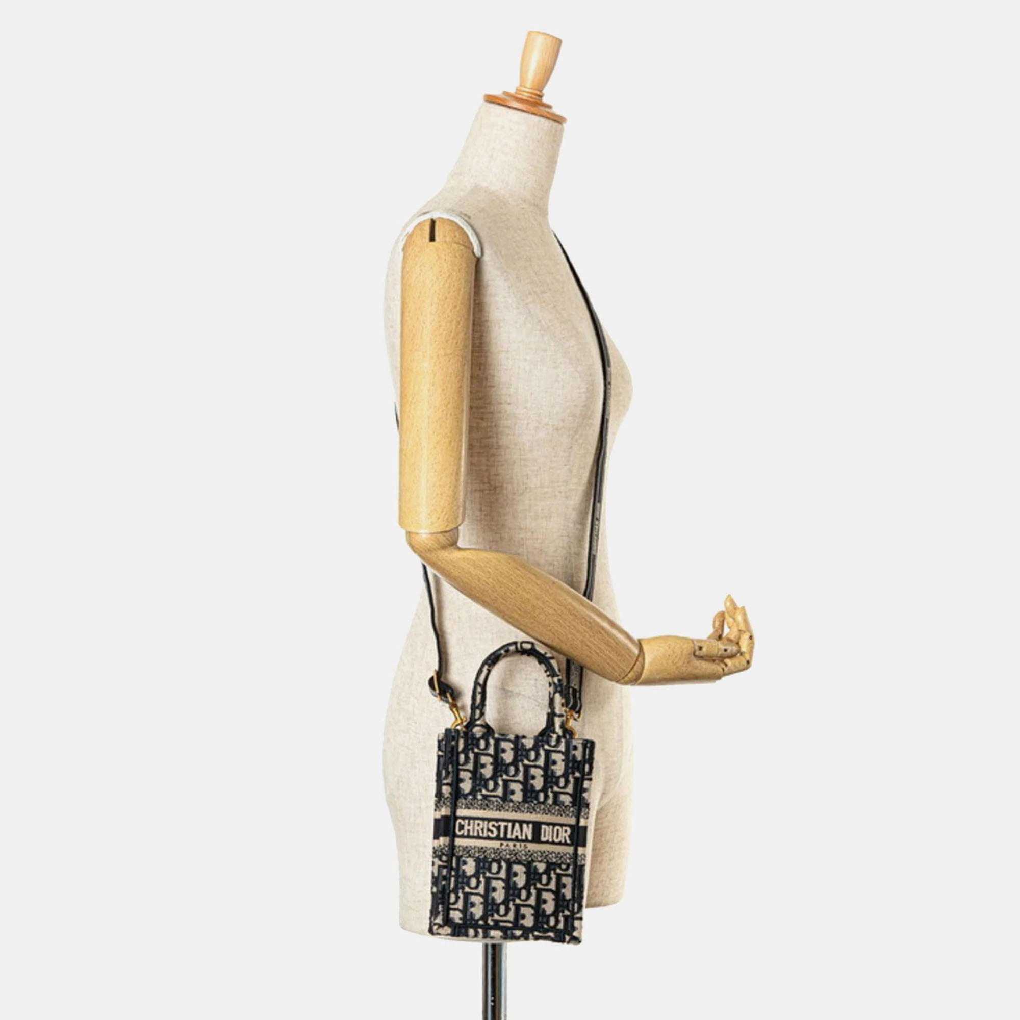 Christian Dior Navy Canvas Oplique Vertical Book Tote Bag 