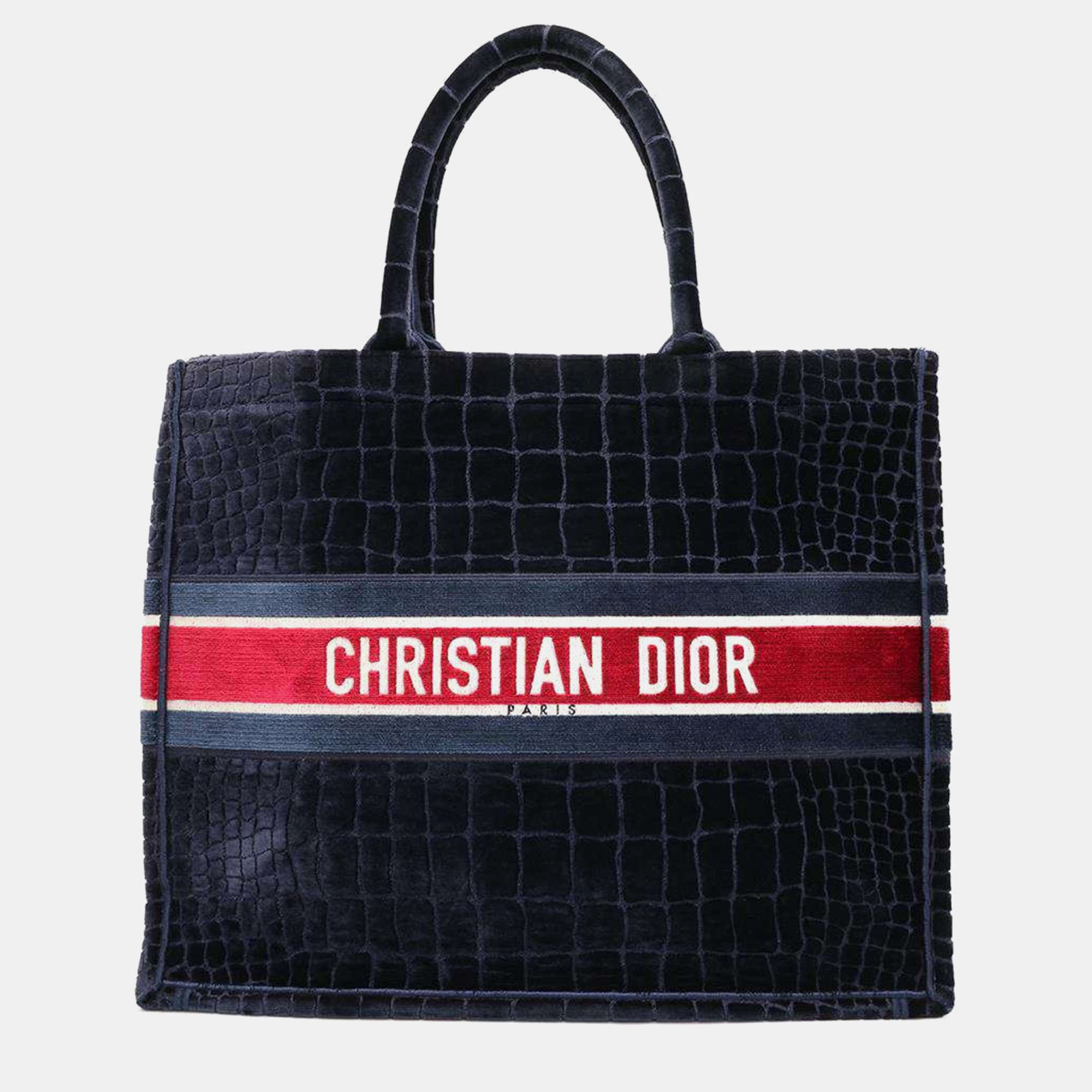 

Christian Dior Blue Velvet Book Tote Large Tote Bag, Navy blue