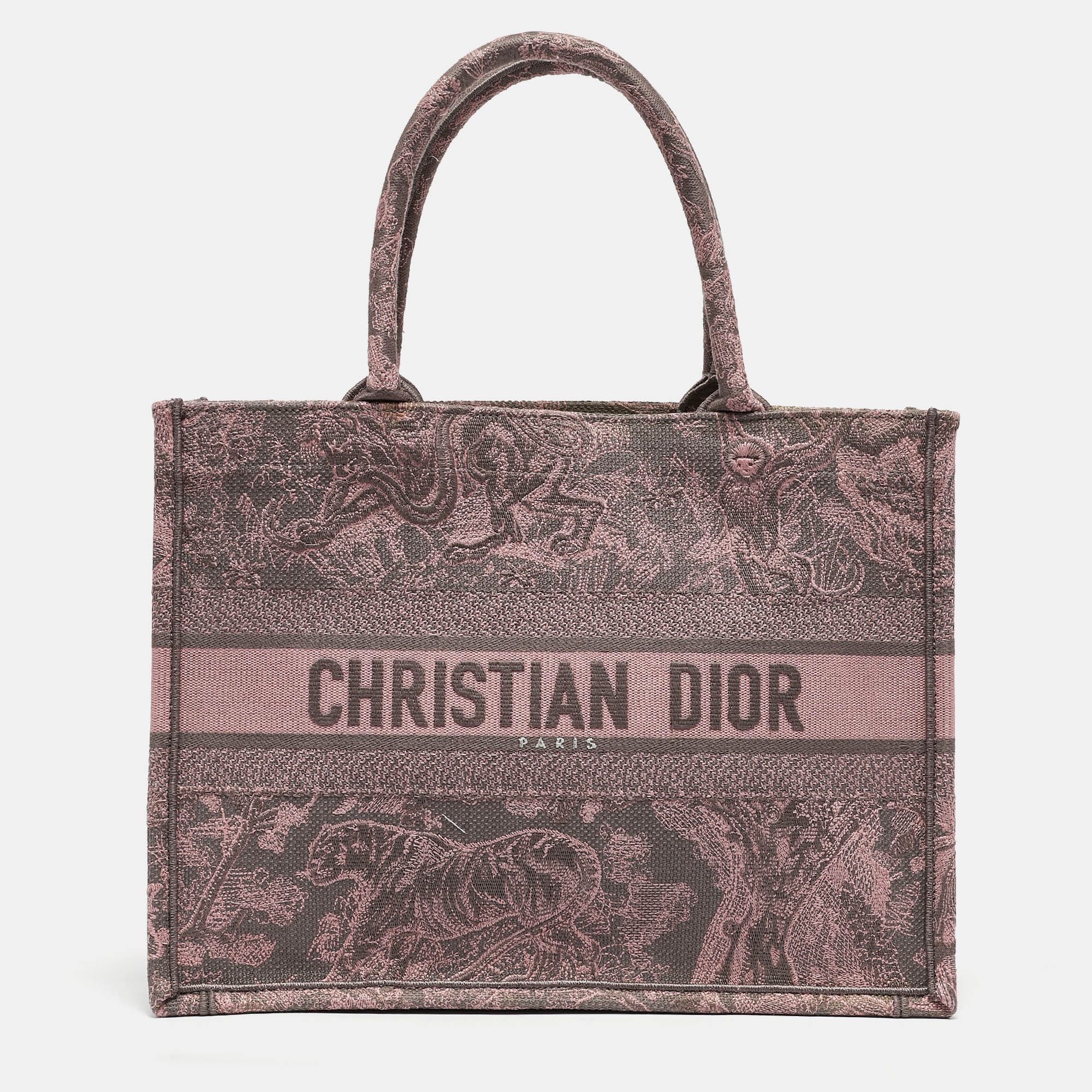 

Dior Pink/Grey Toile De Jouy Embroidered Canvas Medium Book Tote