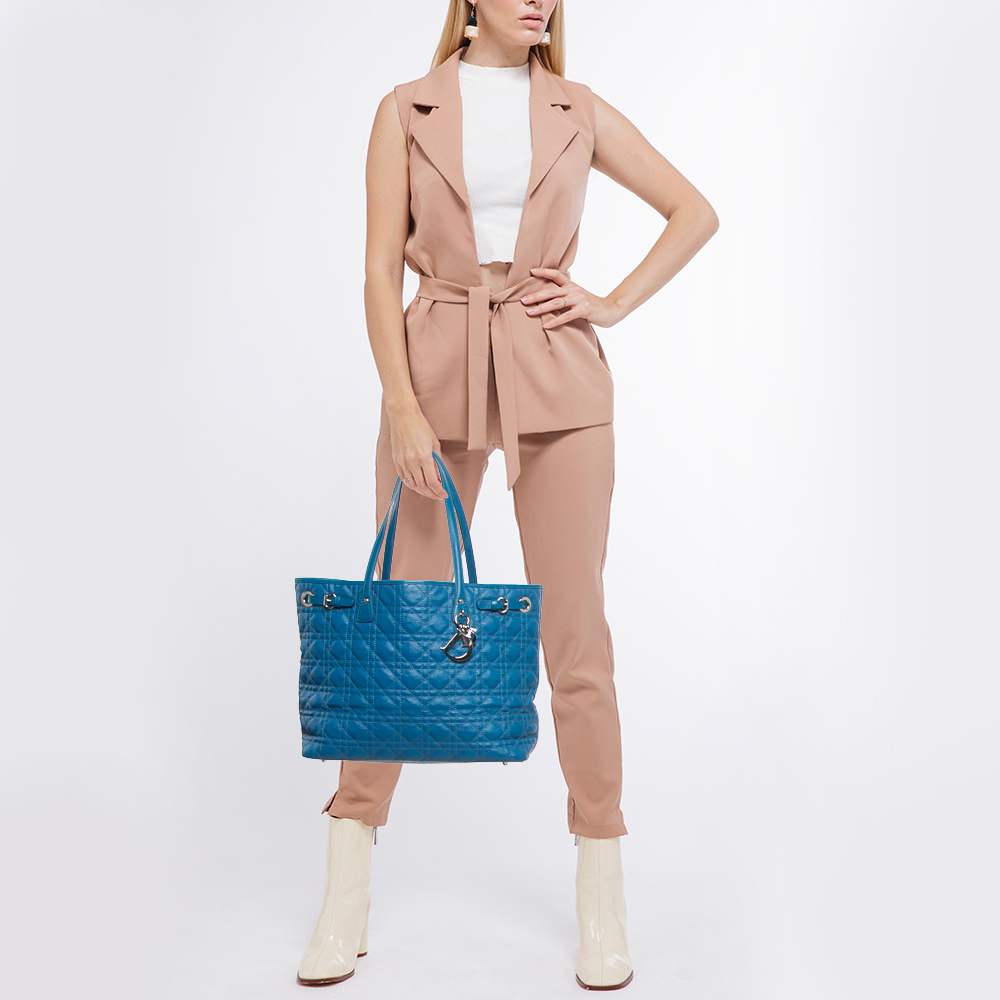 Dior Blue Cannage Coated Canvas Medium Panarea Tote 