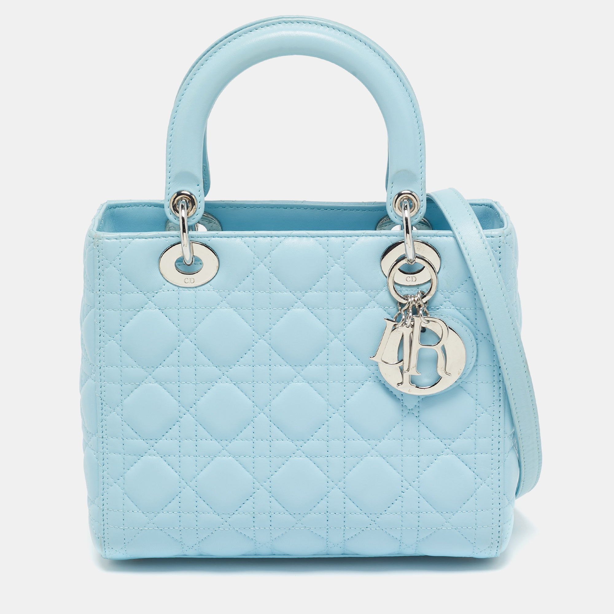 

Dior Light Blue Cannage Leather  Lady Dior Tote