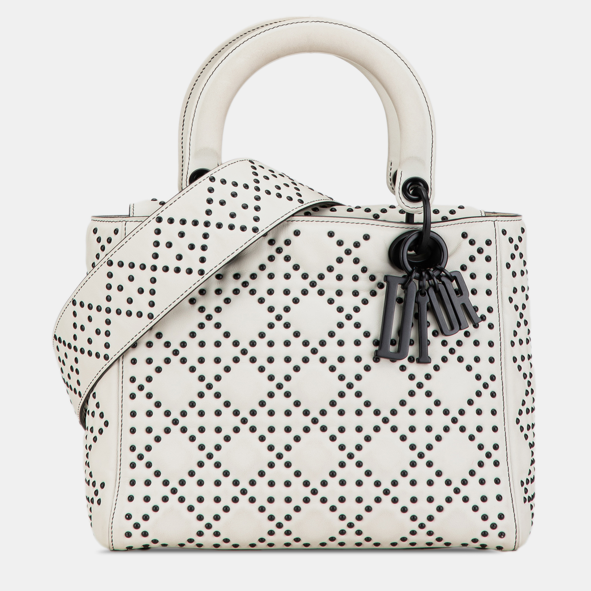 

Dior White Medium Calfskin Studded Lady Dior