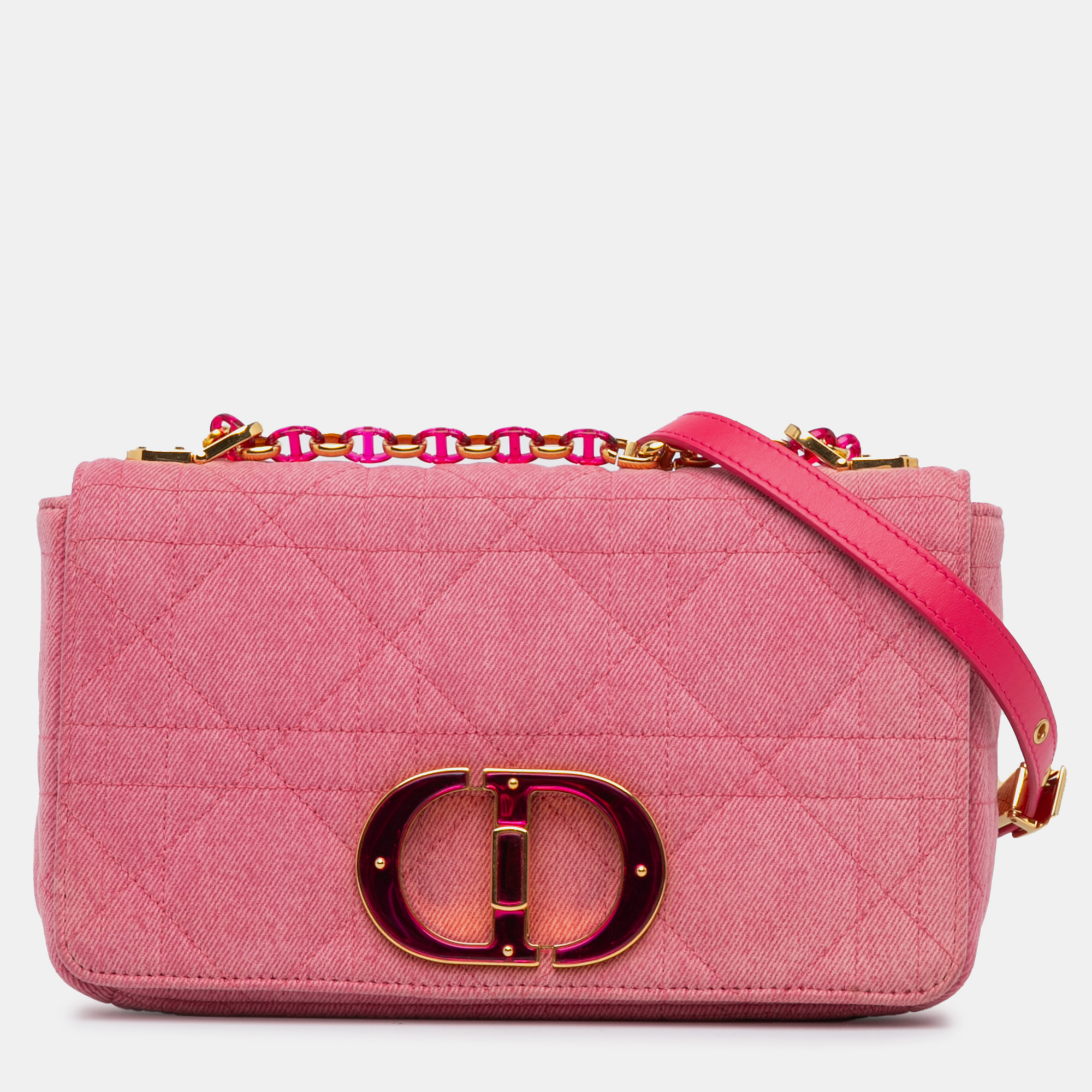 

Dior Pink Medium Denim Macrocannage Caro Bag