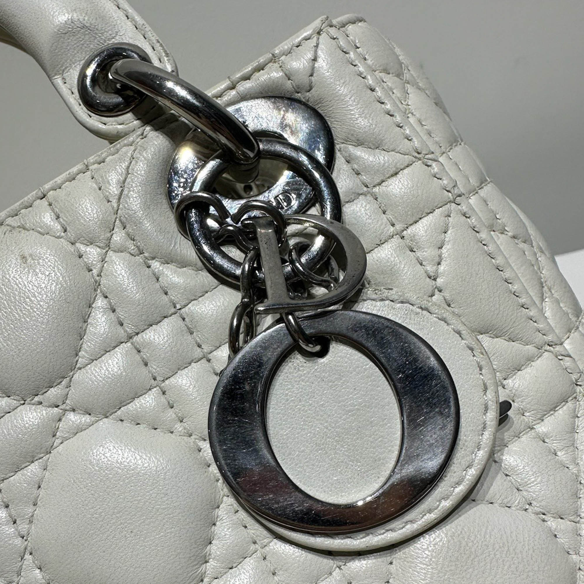 Dior White Leather Lady Dior Tote Bag 