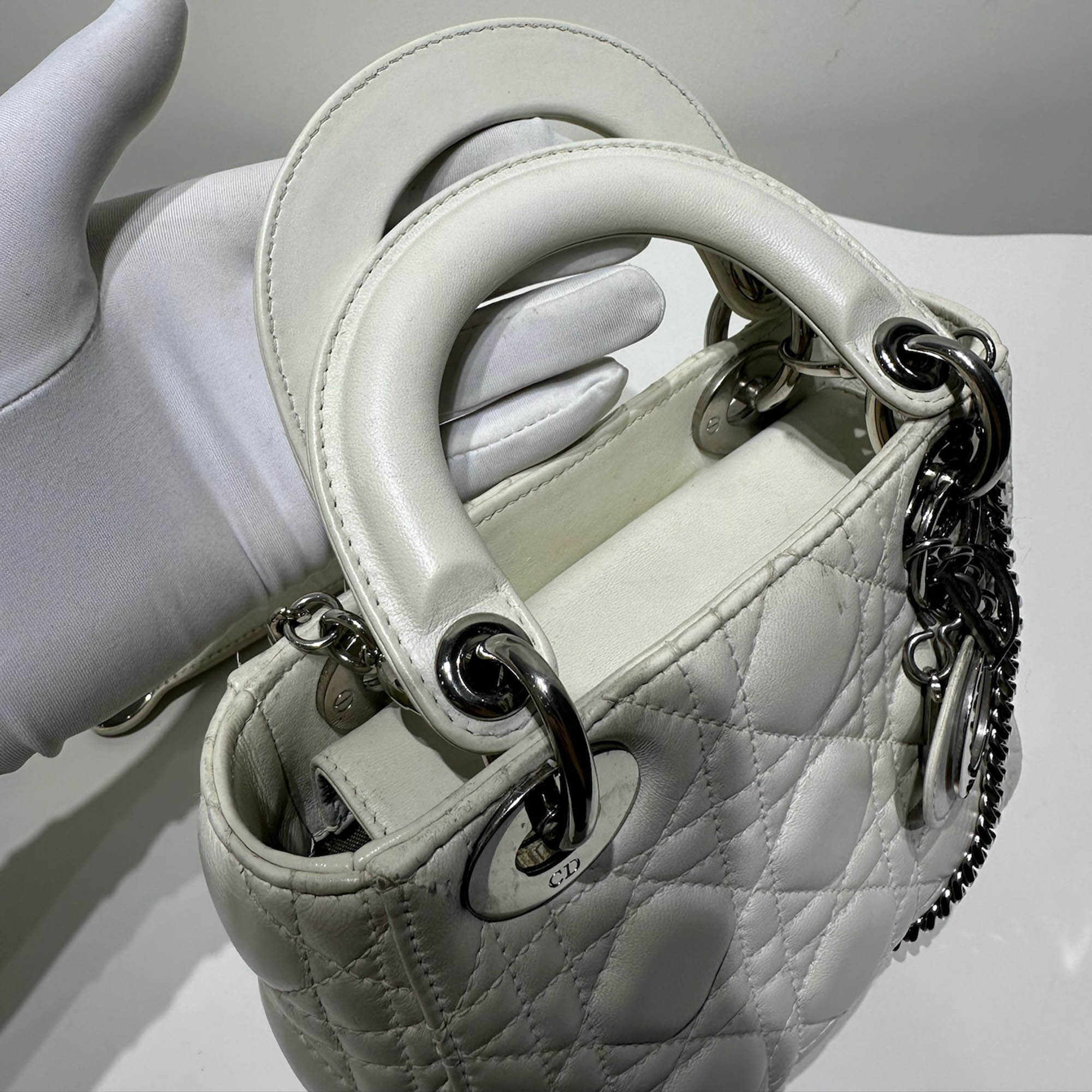 Dior White Leather Lady Dior Tote Bag 
