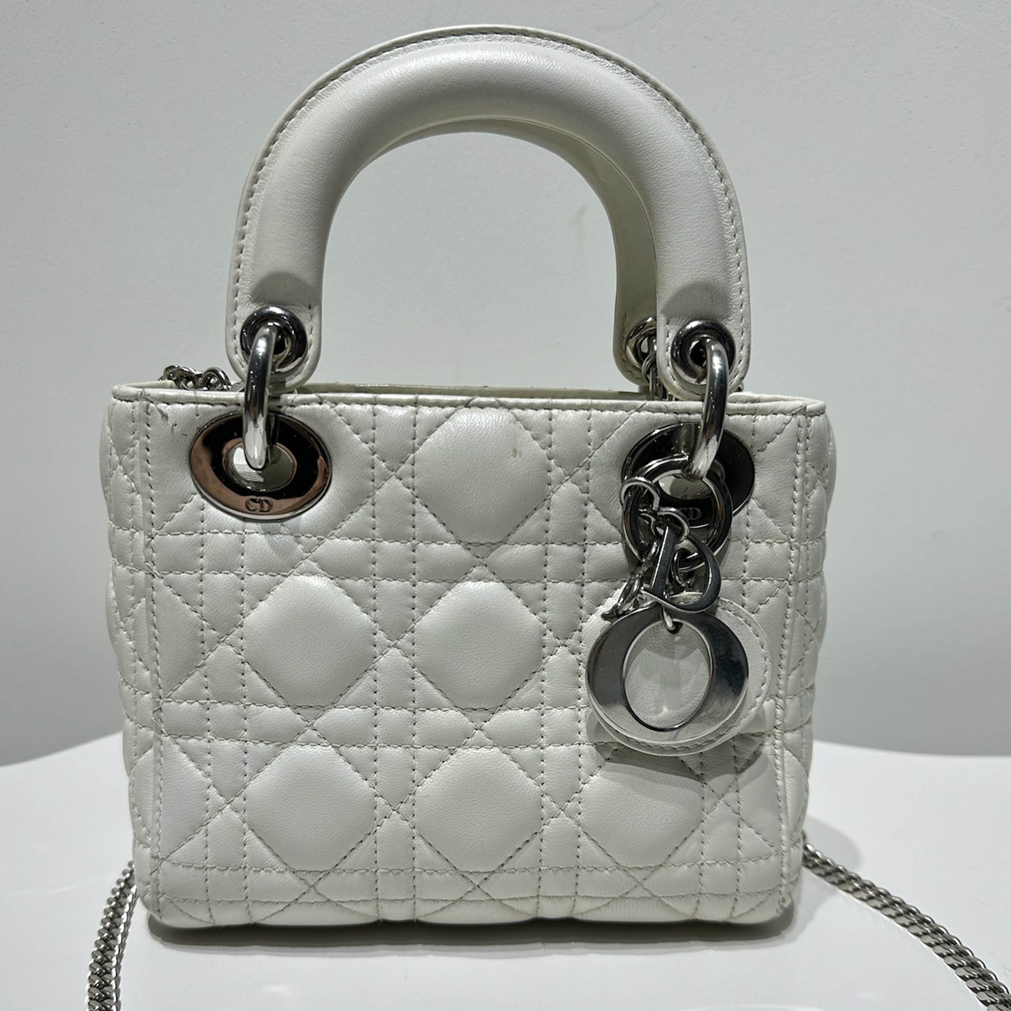 Dior White Leather Lady Dior Tote Bag 