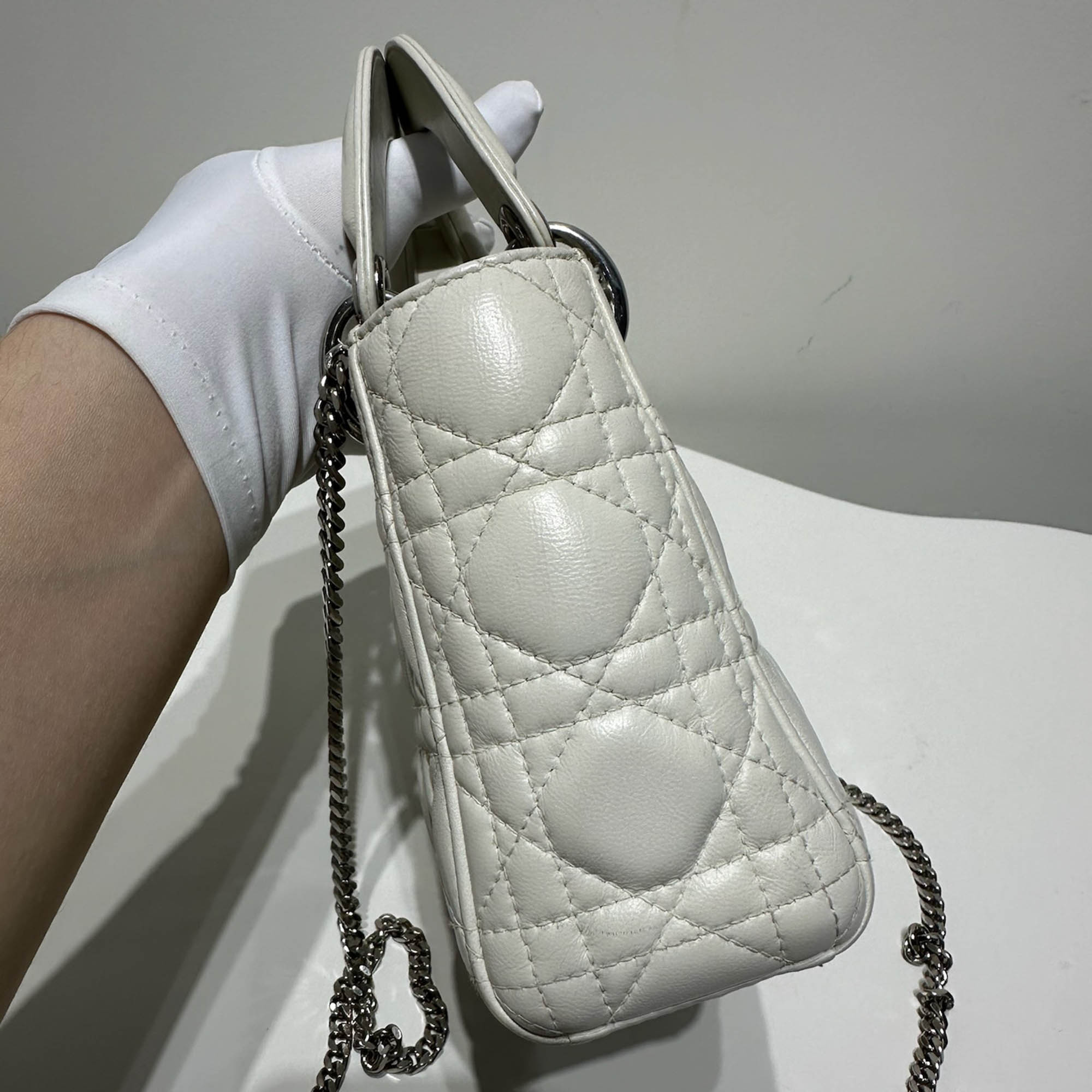 Dior White Leather Lady Dior Tote Bag 