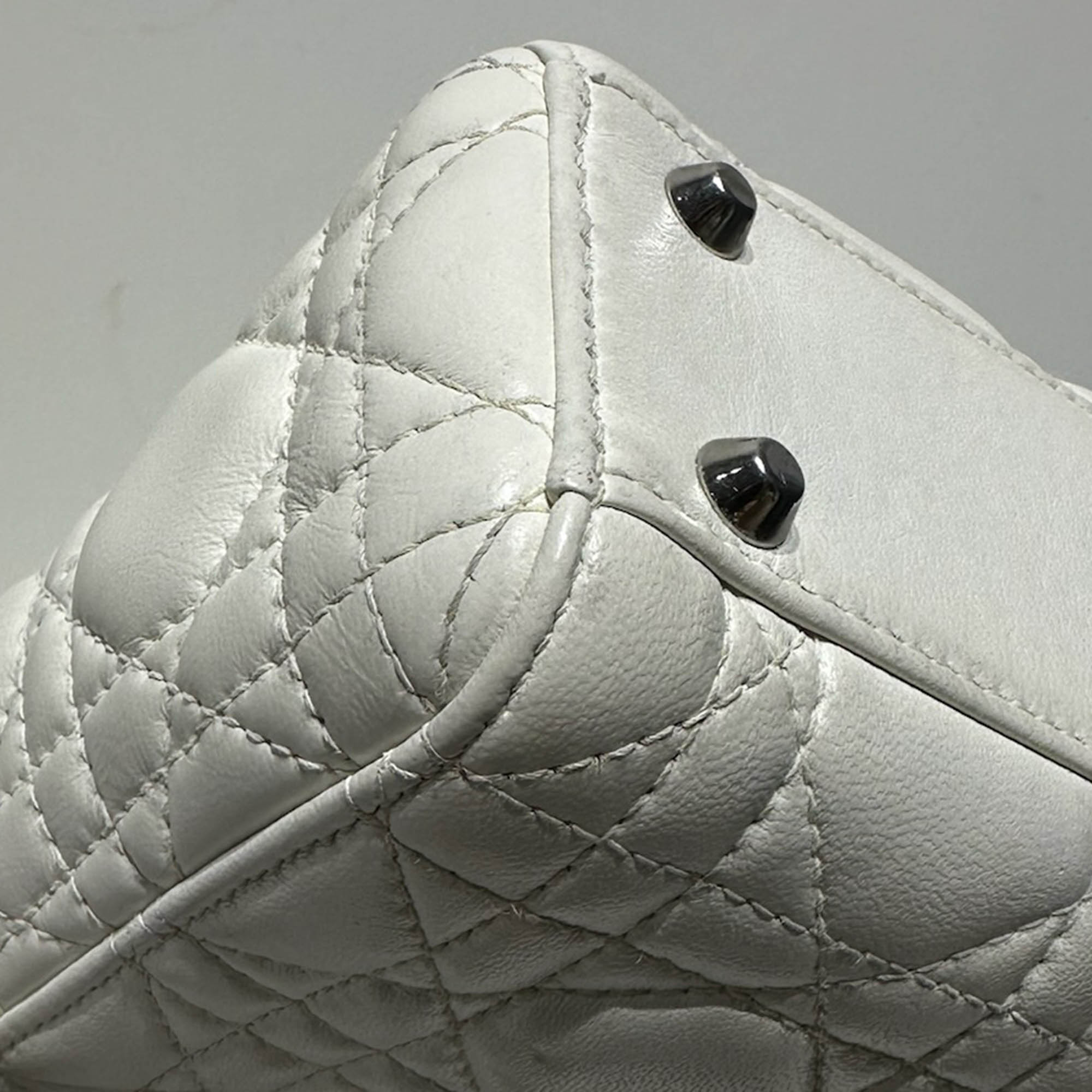 Dior White Leather Lady Dior Tote Bag 