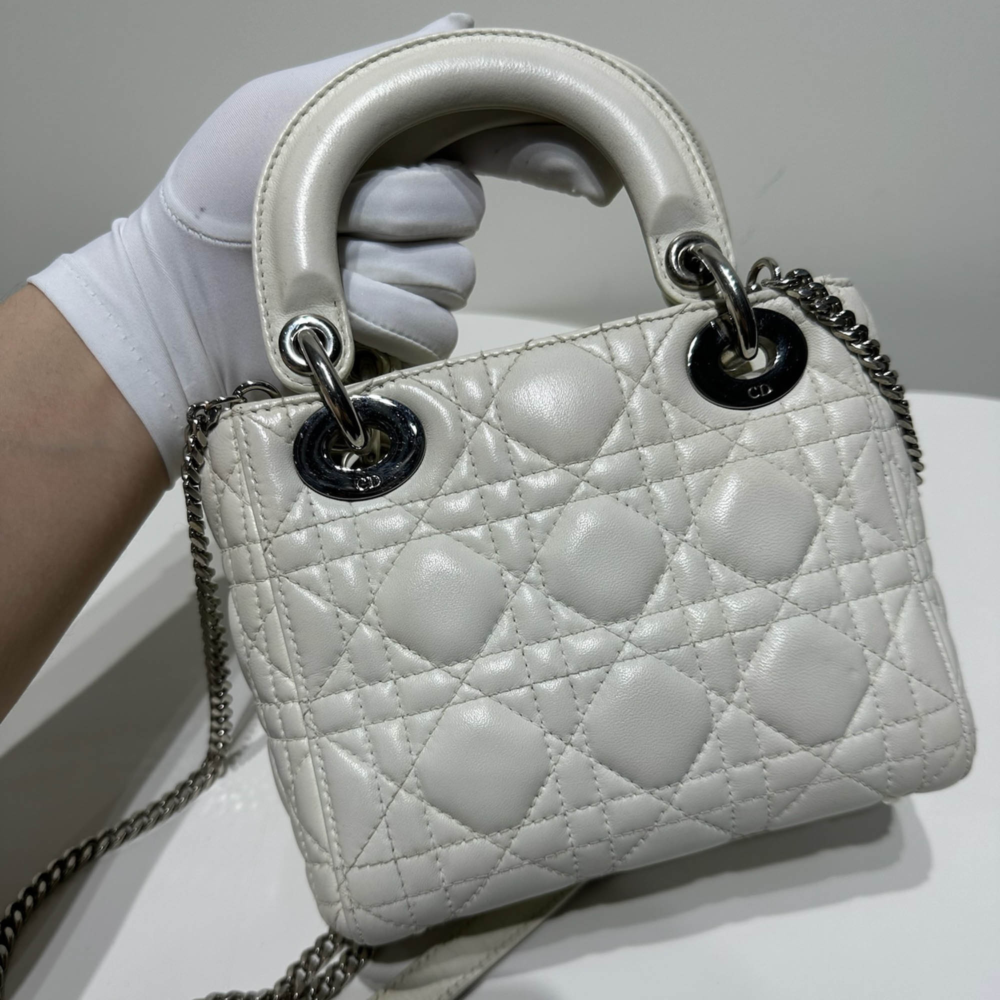 Dior White Leather Lady Dior Tote Bag 