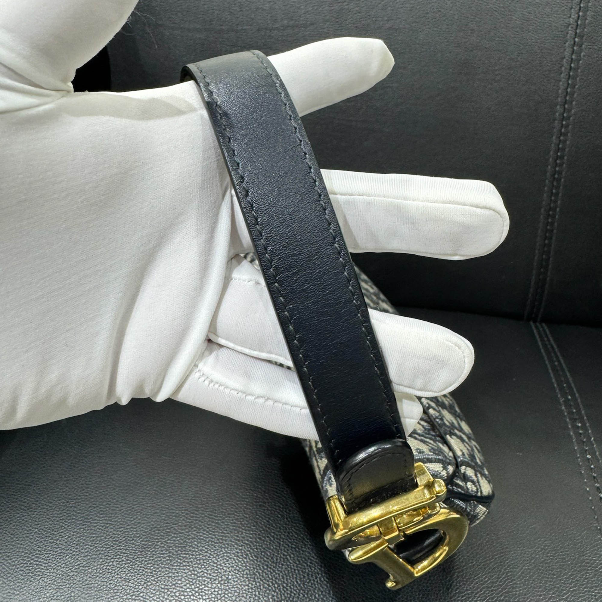 Dior Navy Blue Canvas Small Saddle Bag 