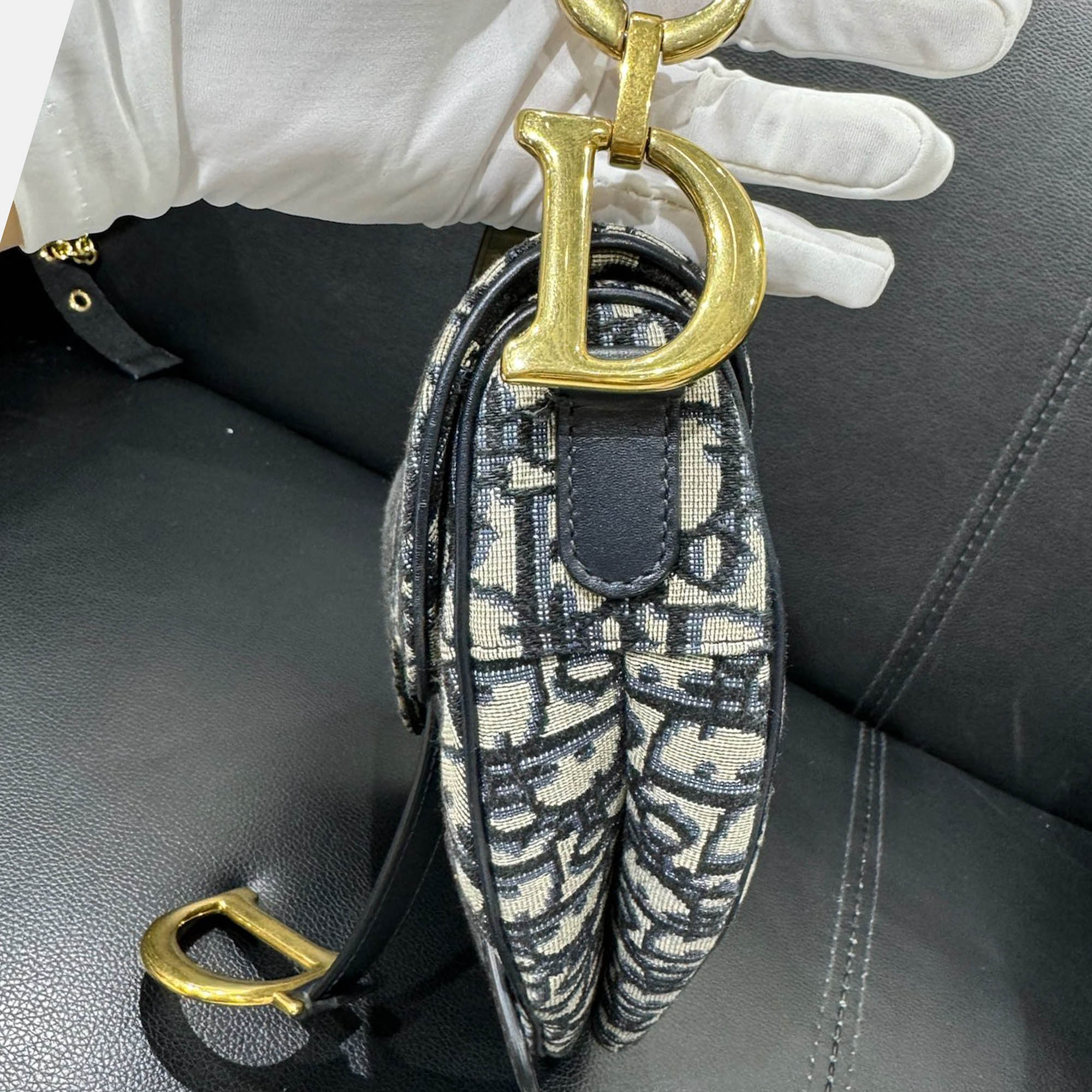 Dior Navy Blue Canvas Small Saddle Bag 