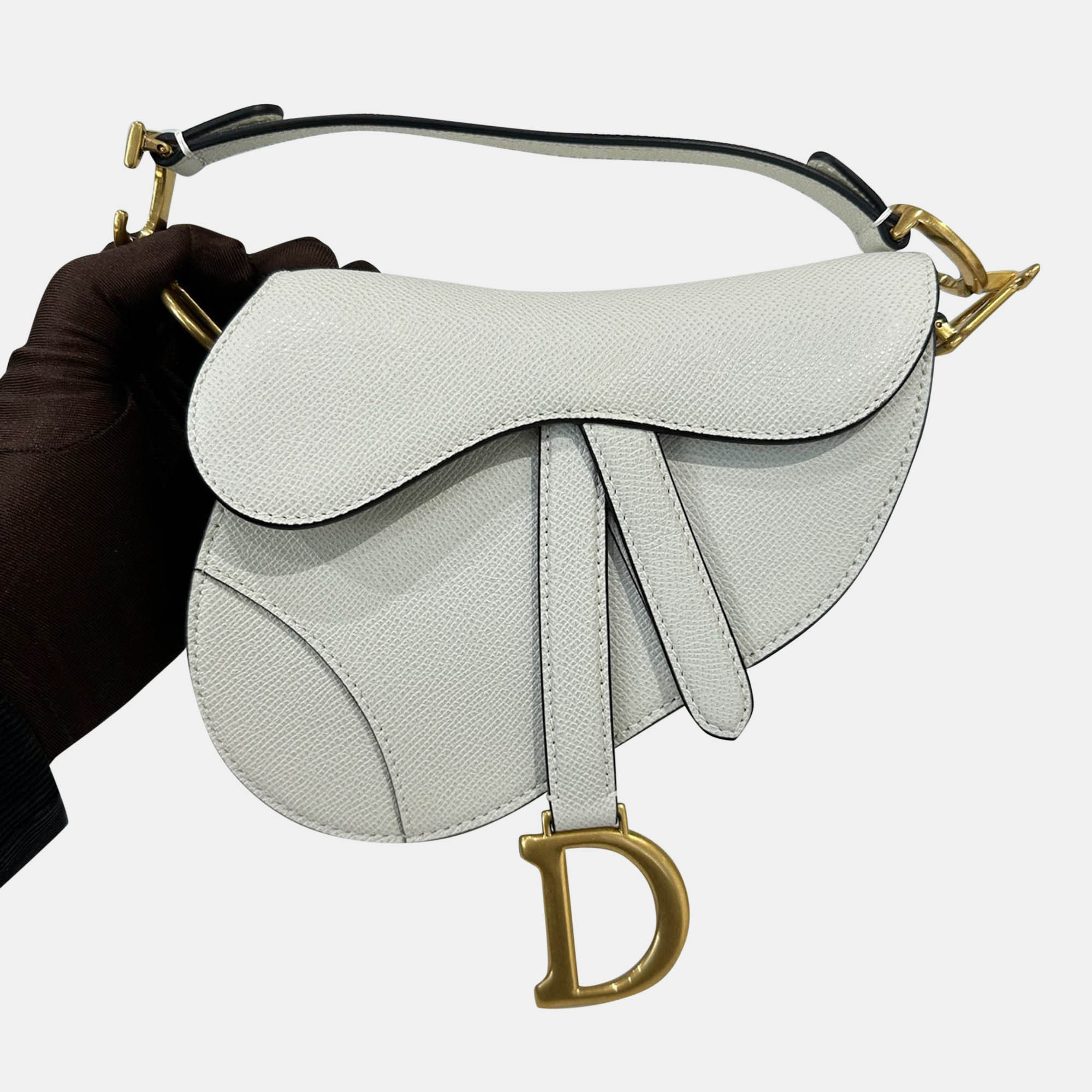 

Dior white granular cowhide leather small saddle bag