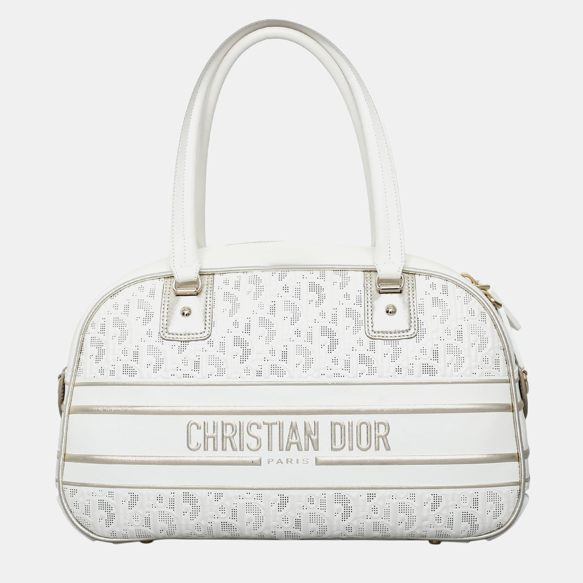 

Christian Dior White Canvas Medium Vibe Bowling Bag