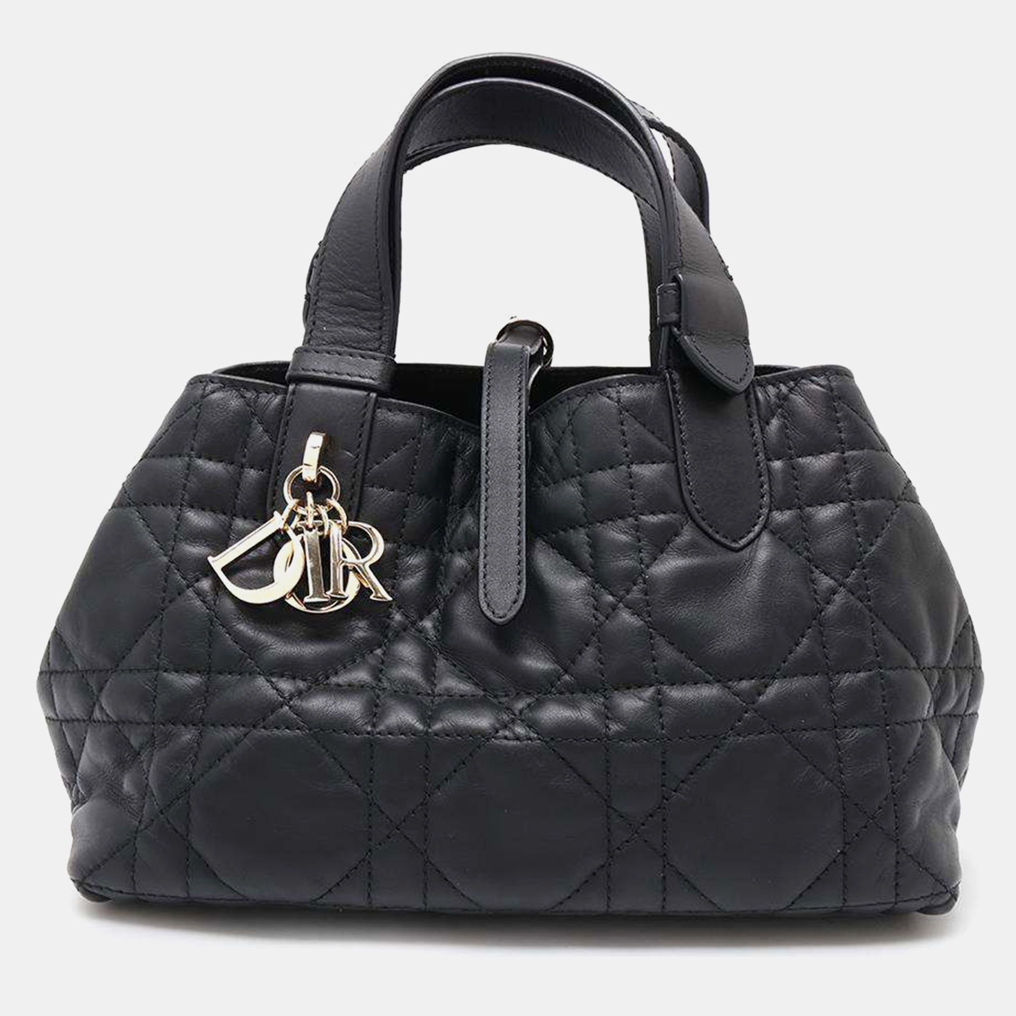 

Dior Toujules Macrocannage Handbag Black Calf Leather Size Small