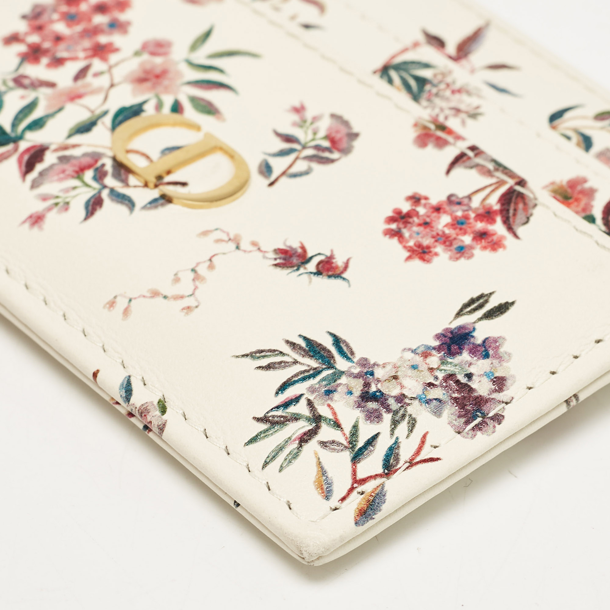 Dior Multicolor Floral Print Leather Caro Card Holder 