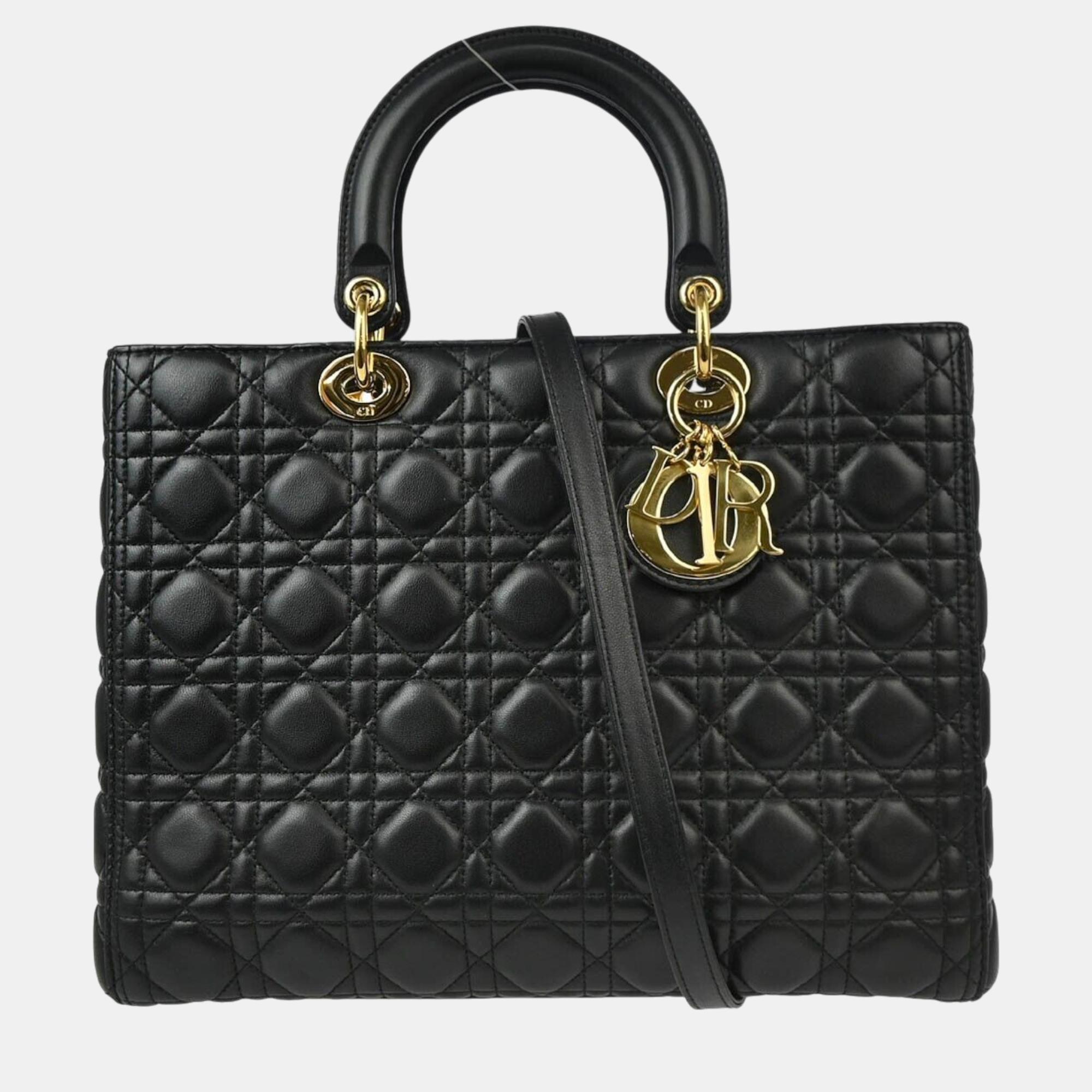 

Christian Dior Black Lambskin Lady Dior Cannage Tote Bag