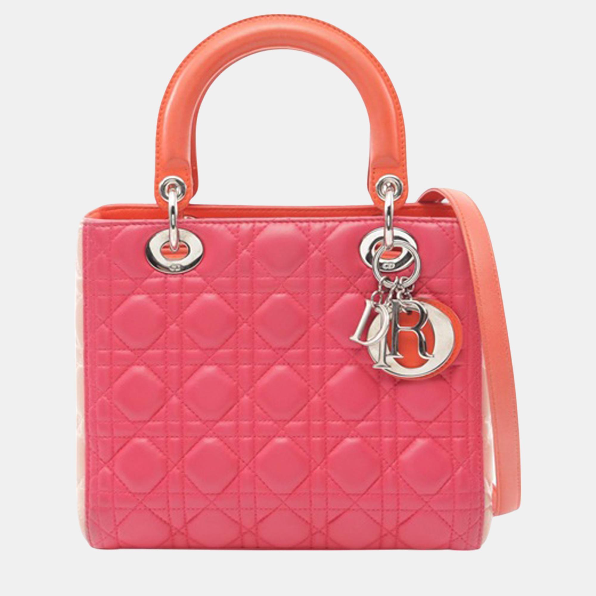 

Dior Pink Medium Tricolor Lambskin Cannage Lady Dior