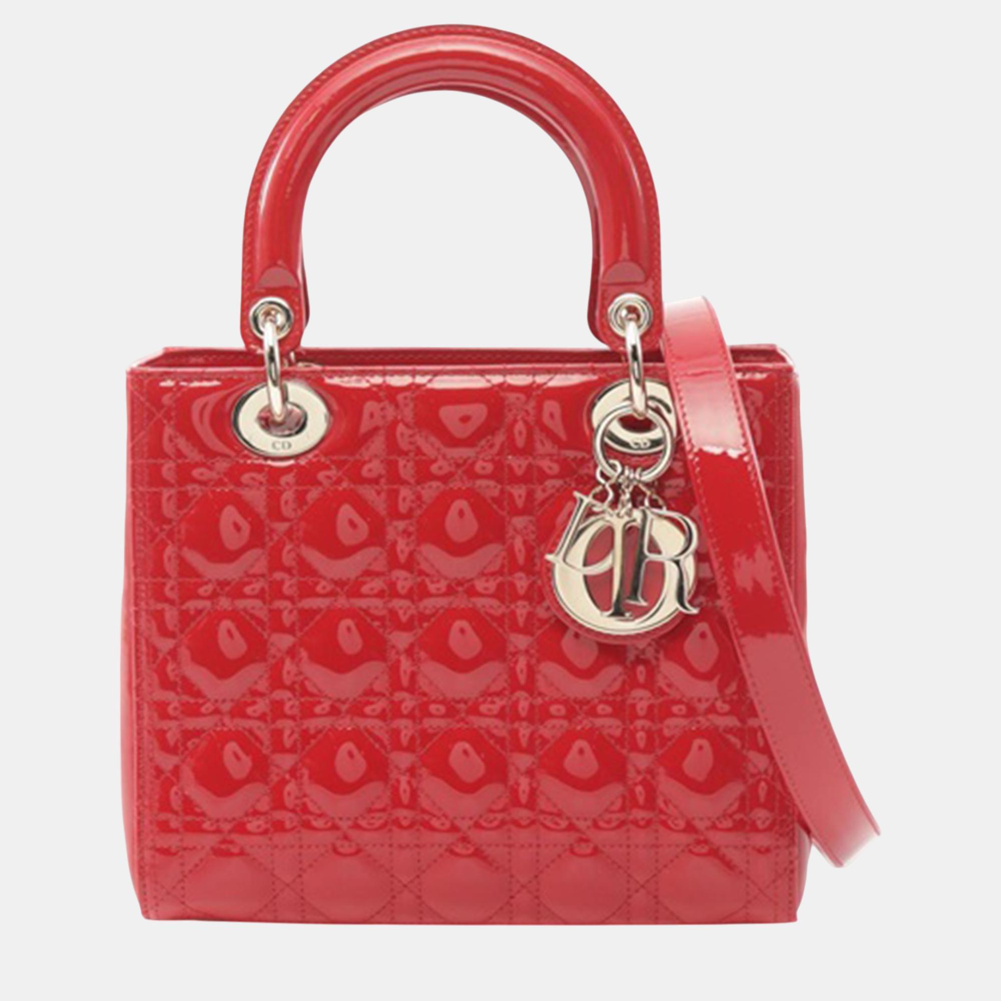 

Dior Red Medium Patent Cannage Lady Dior