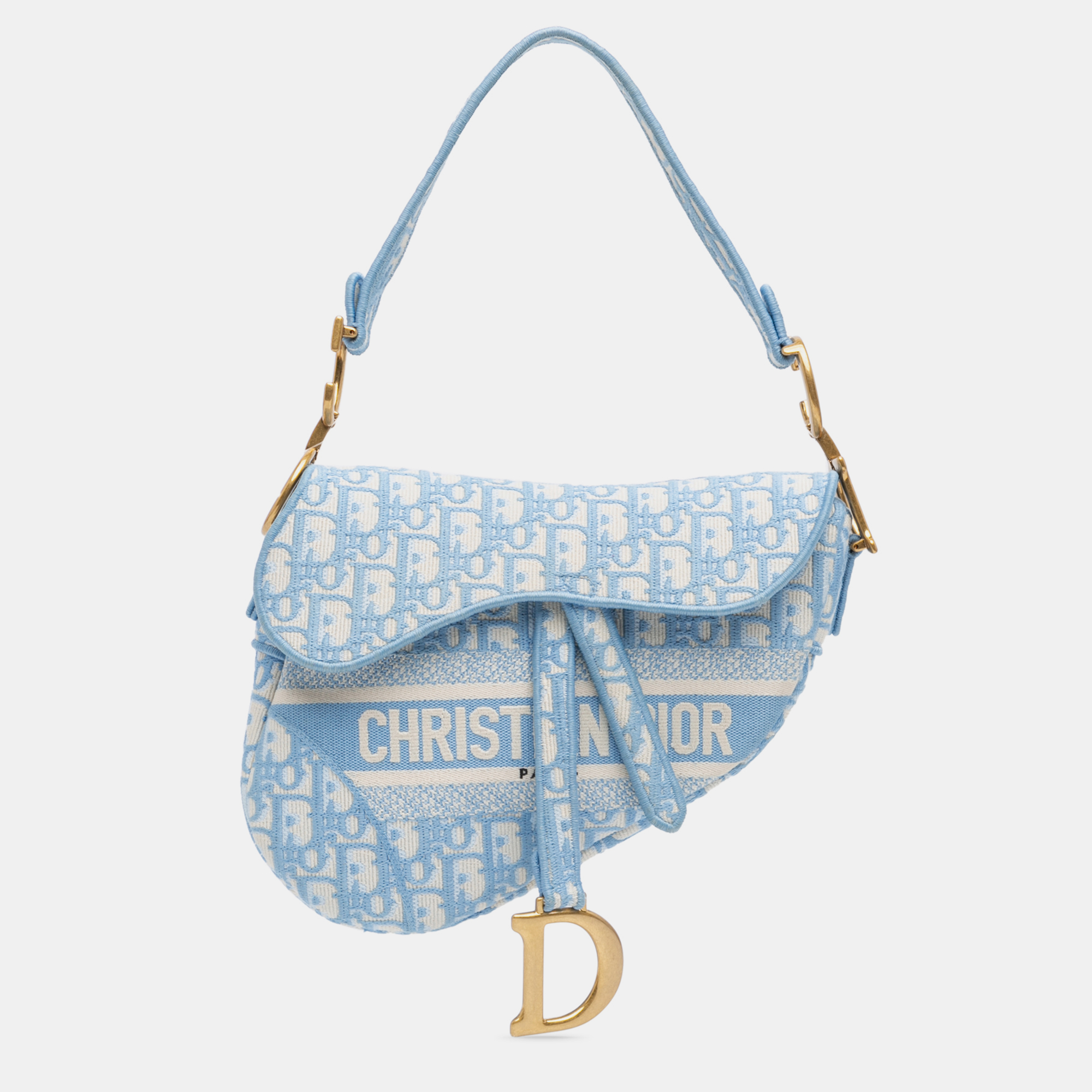 

Dior Blue Oblique Embroidered Canvas Saddle Shoulder Bag